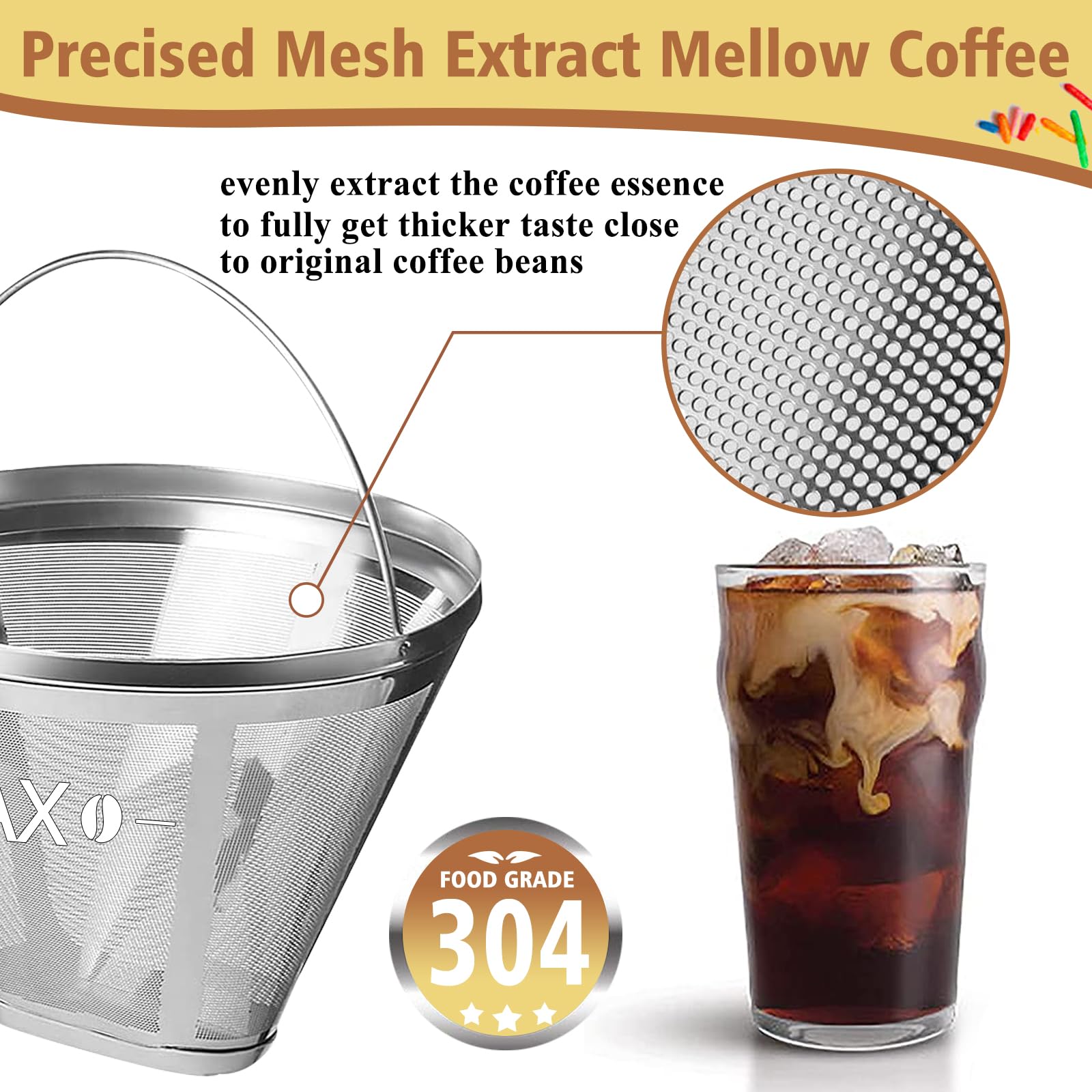Reusable Coffee Filter For Ninja Coffee Maker, 2 Pack K Cups Reusable Coffee Pod #4 Cone Coffee Maker Filter Stainless Steel For