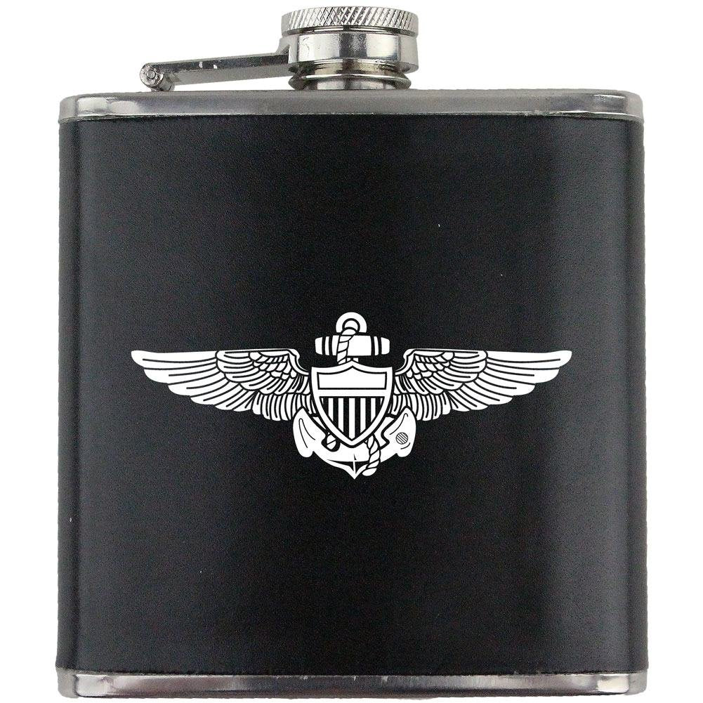 Aviator Badge Navy Veteran Leather Wrapped 6oz. Flask