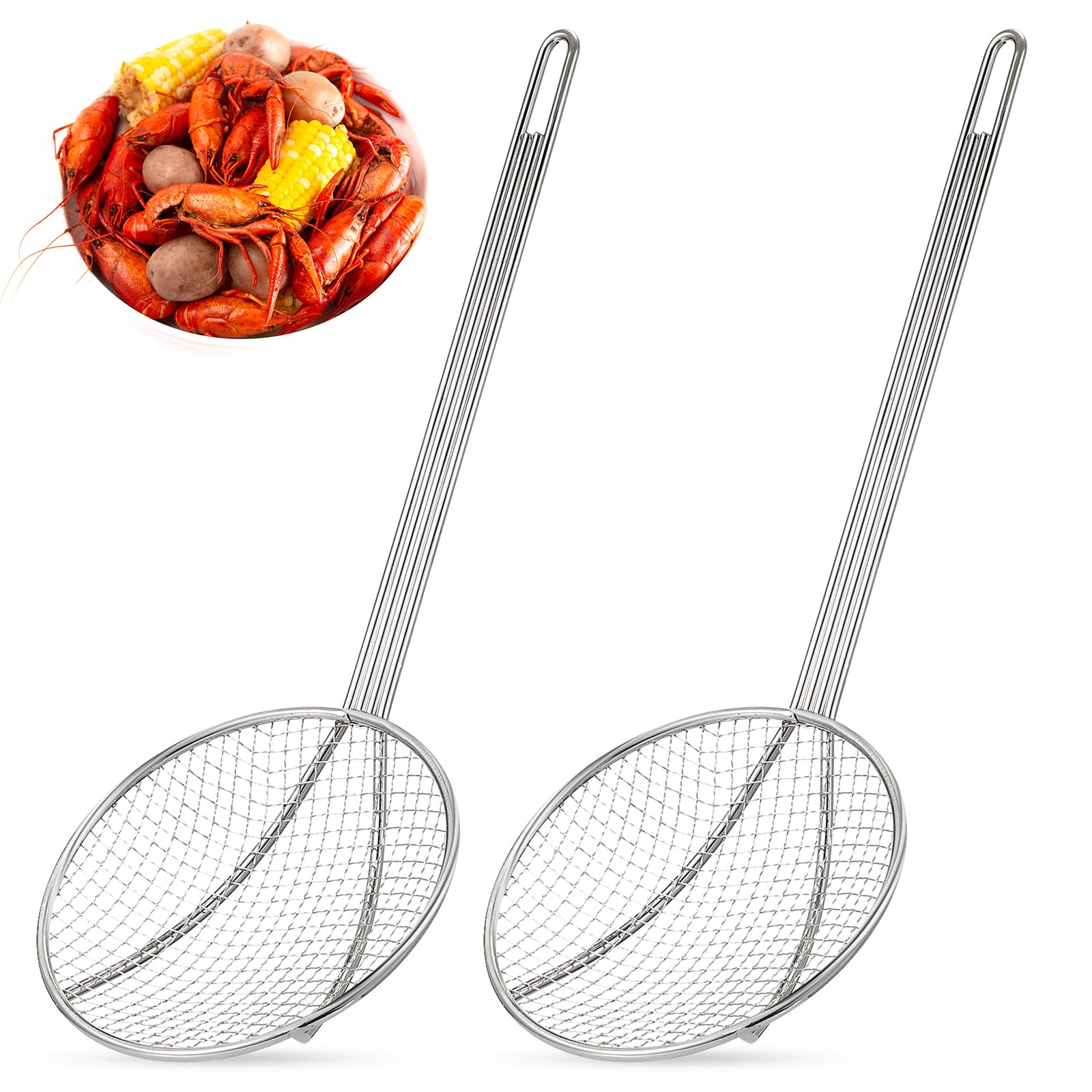 Baderke 2 Pcs 16 Inch Round Nickel Plated Wire Skimmer Stainless Steel Food Strainer Skimmer Spoon Mesh Stirring Fryer Skimmer W