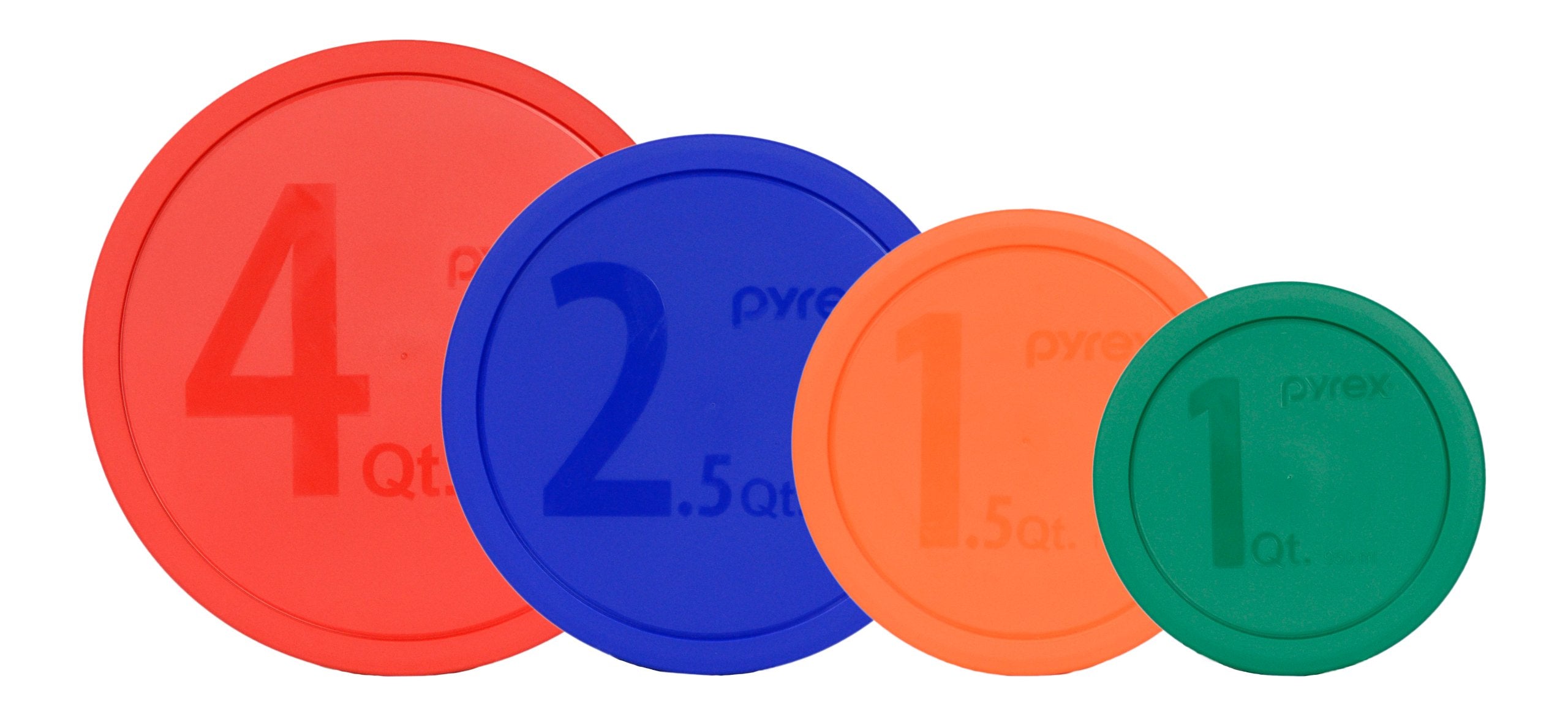 Pyrex (1) 322-Pc Green, (1) 323-Pc Orange, (1) 325-Pc Blue, And (1) 326-Pc Red Mixing Bowl Lids (For Pyrex Mixing Bowls Only) -