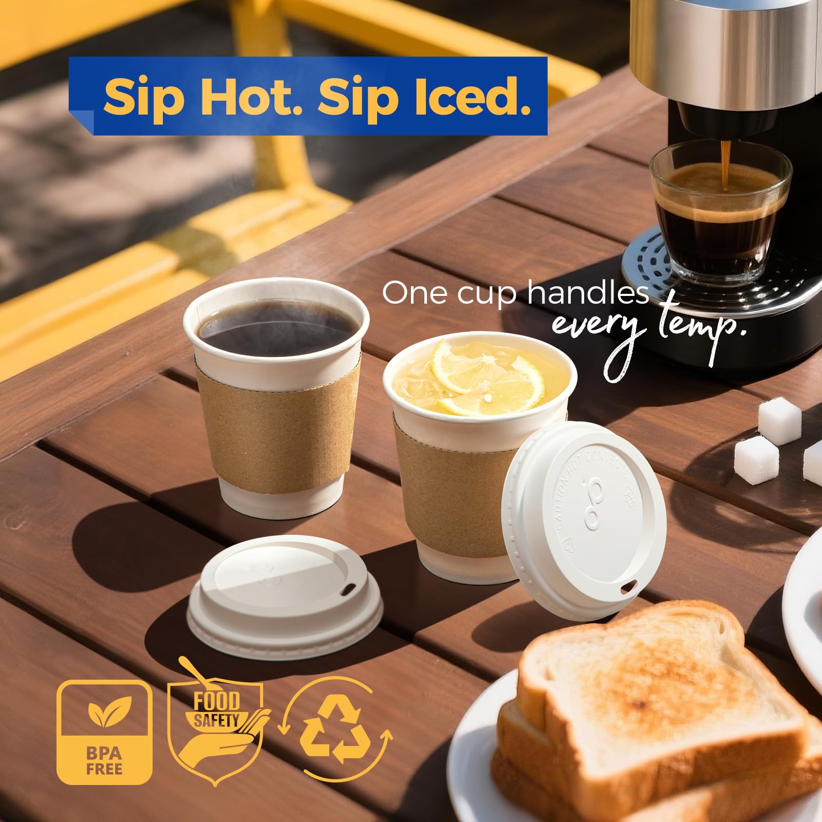 Fit Meal Prep 100 Pack 10 oz Coffee Cups with Lids and Kraft Sleeves  Premium Disposable Paper Coffee Cups  Durable Thickened To Go Hot Cups for Party  Hot Beverage  Chocolate  Tea  Cocoa