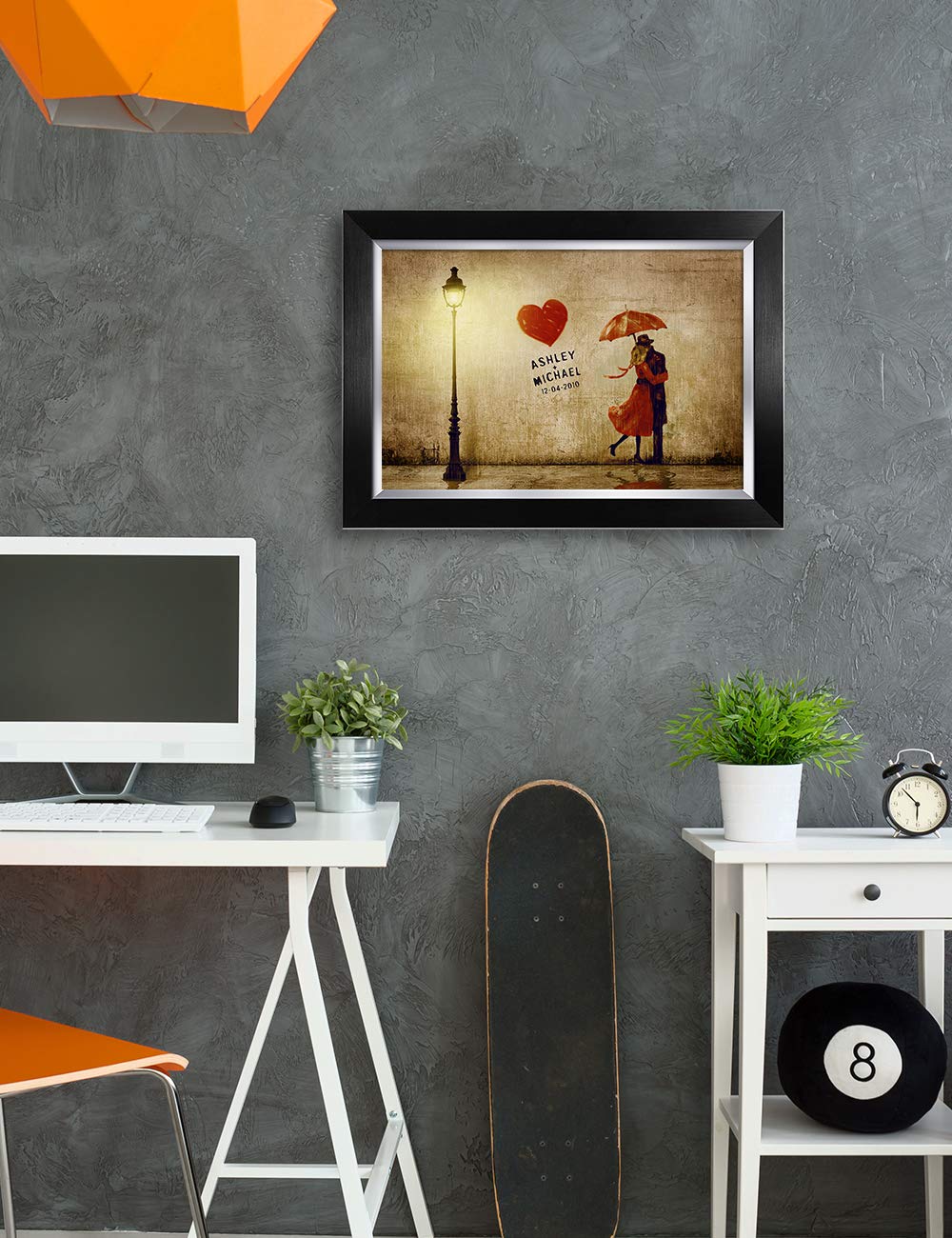 Ipic - Our First Kiss Personalized Framed Artwork For Romantic Anniversary And Wedding Gifts; Picture Size: 18X12, Framed Size: