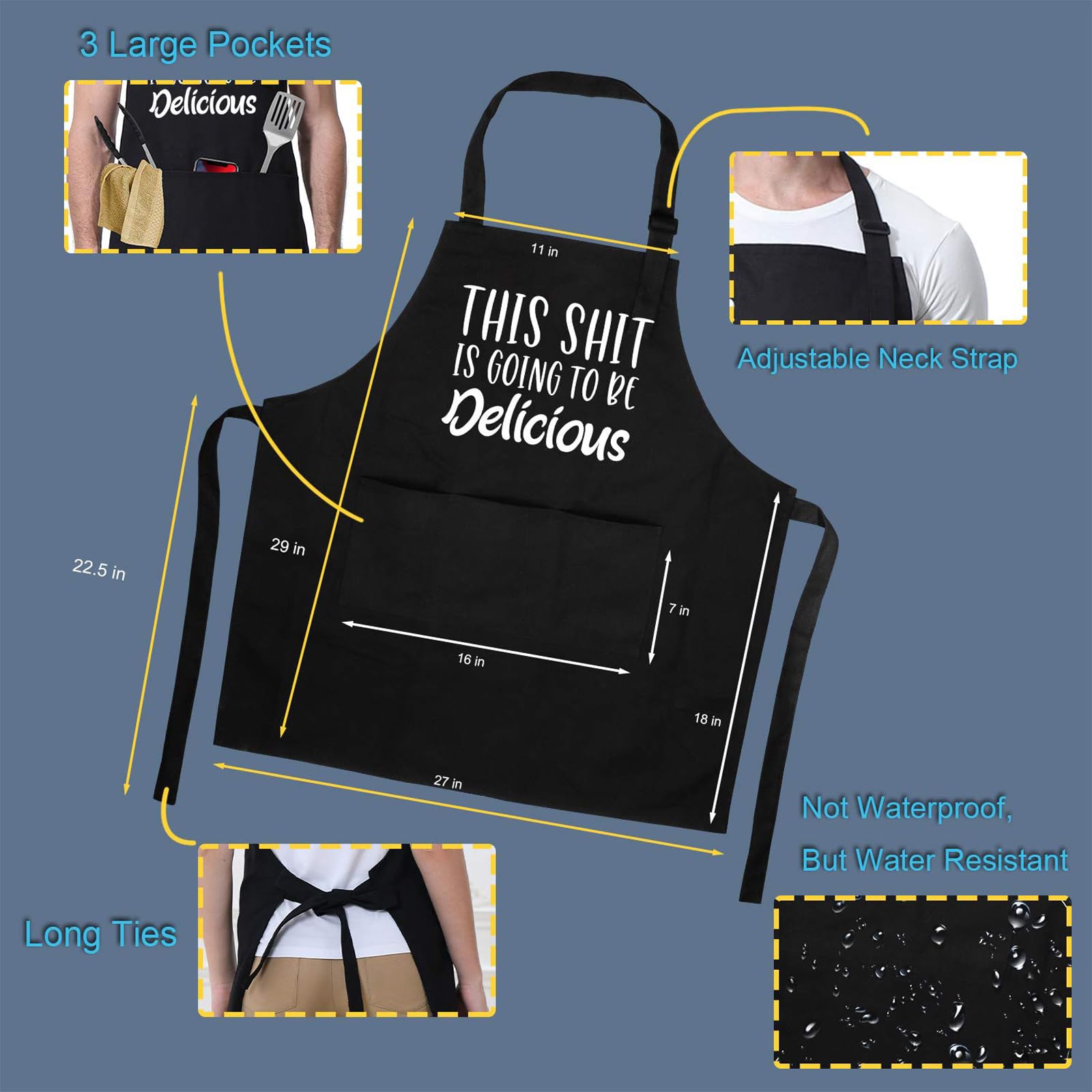 Miracu Funny Cooking Aprons For Women, Baking Apron, Fun Aprons For Men, Dad - Men Cooking Gifts, Gifts For Bakers, Husband, Boy