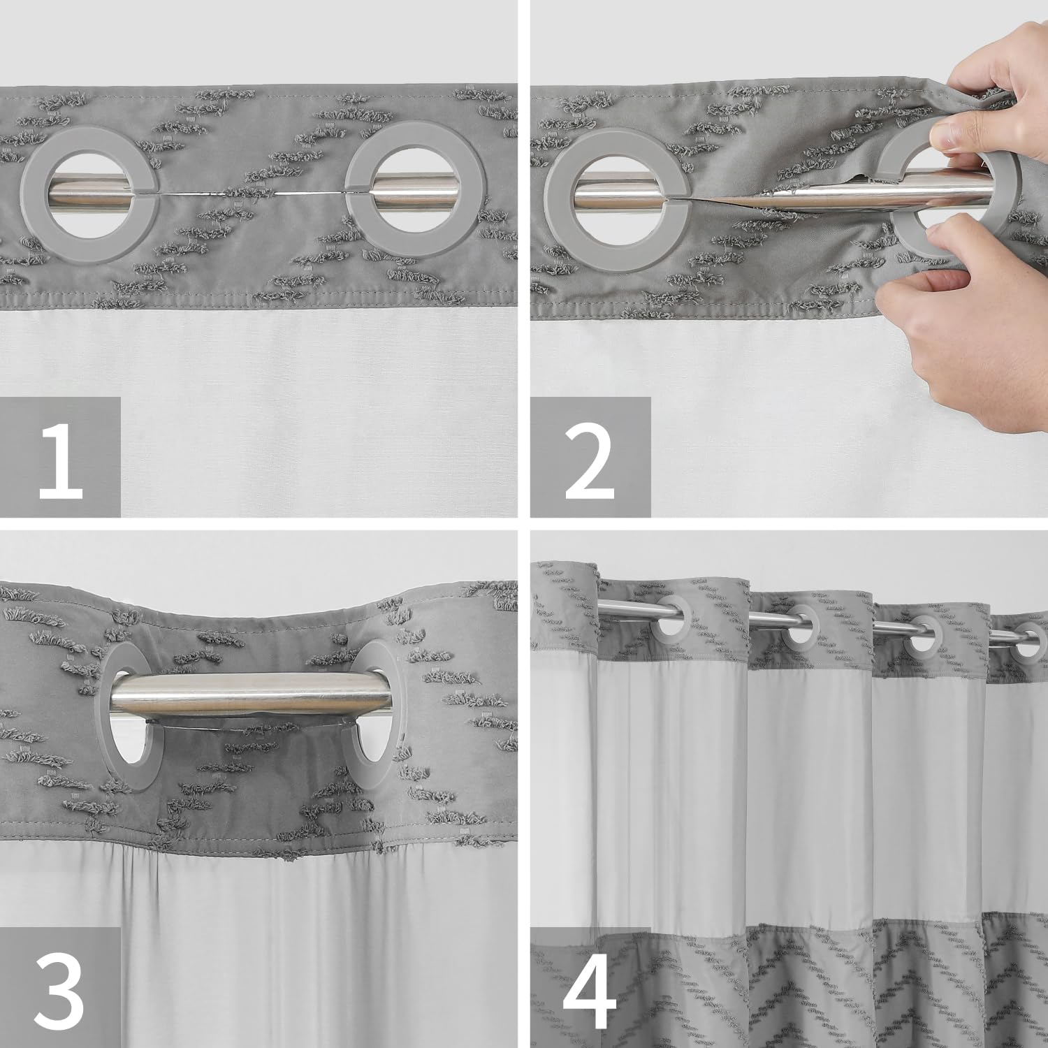 Eachope No Hook Tufted Chevron Striped Shower Curtain With Snap-In Fabric Liner Set-71Wx74H(72H),Grey Hotel Grade Boho Style Sho