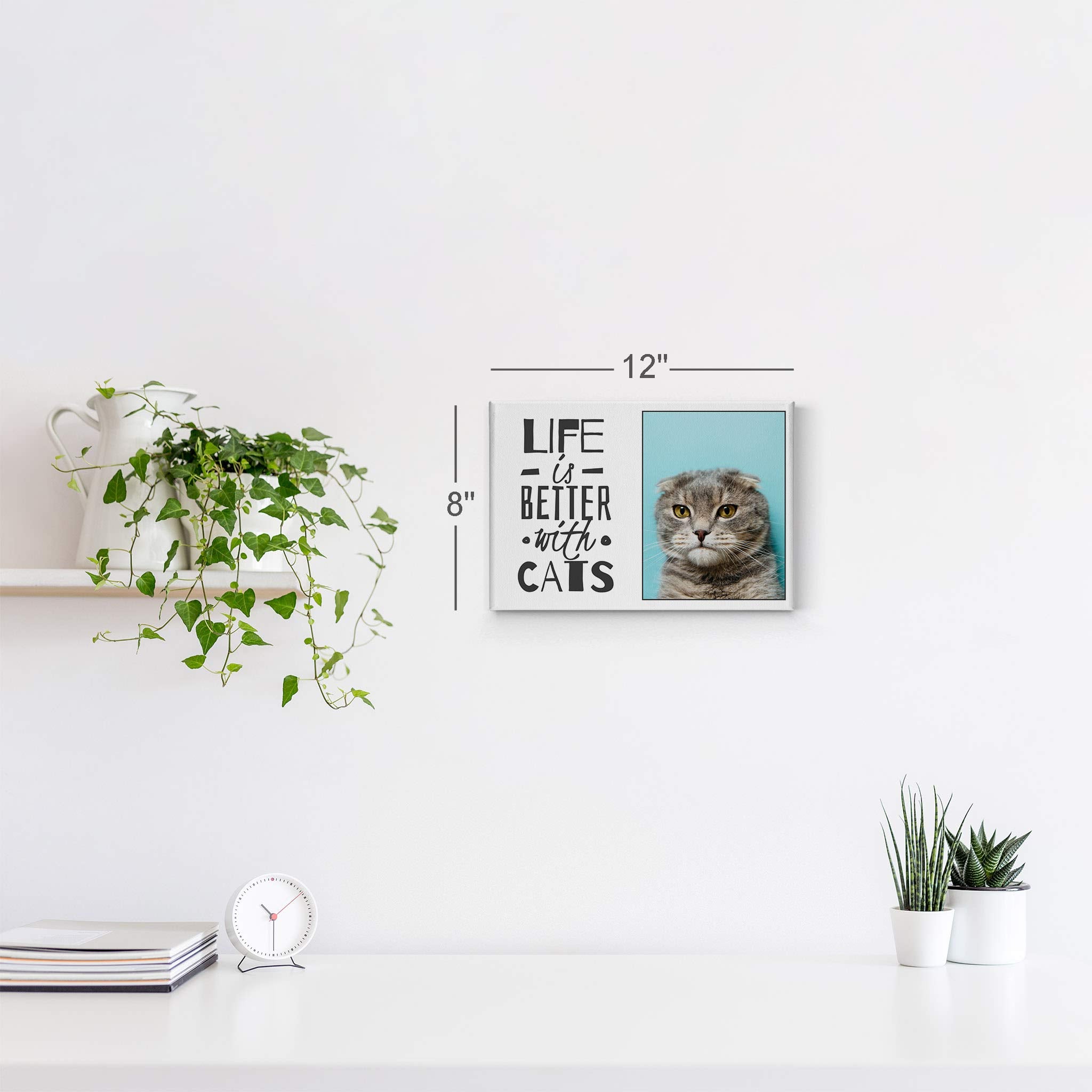Smile Art Design Custom Photo Print Canvas Print with Your Photo Personalized Photo Life is Better with Cats Quote Personalized Gifts for Cat Lovers Custom Pet Photo Prints - 15x22 inches