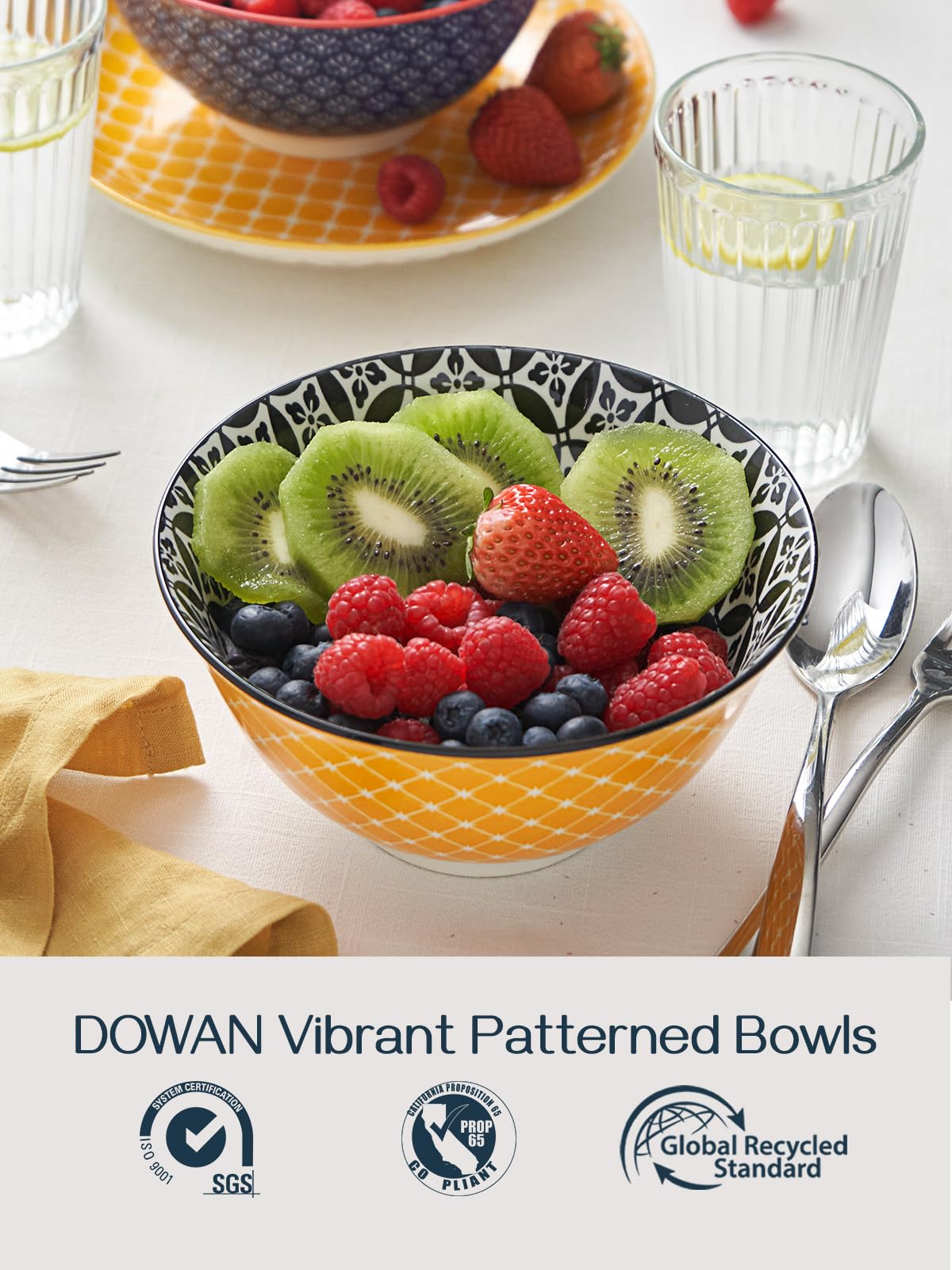 DOWAN 33 OZ Colorful Large Bowls Set of 6 - Ceramic Deep Bowls for Ramen  Pasta  Salad - Vibrant Patterned Porcelain Bowls for Kitchen Decor & Housewarming Gift - Dishwasher & Microwave Safe