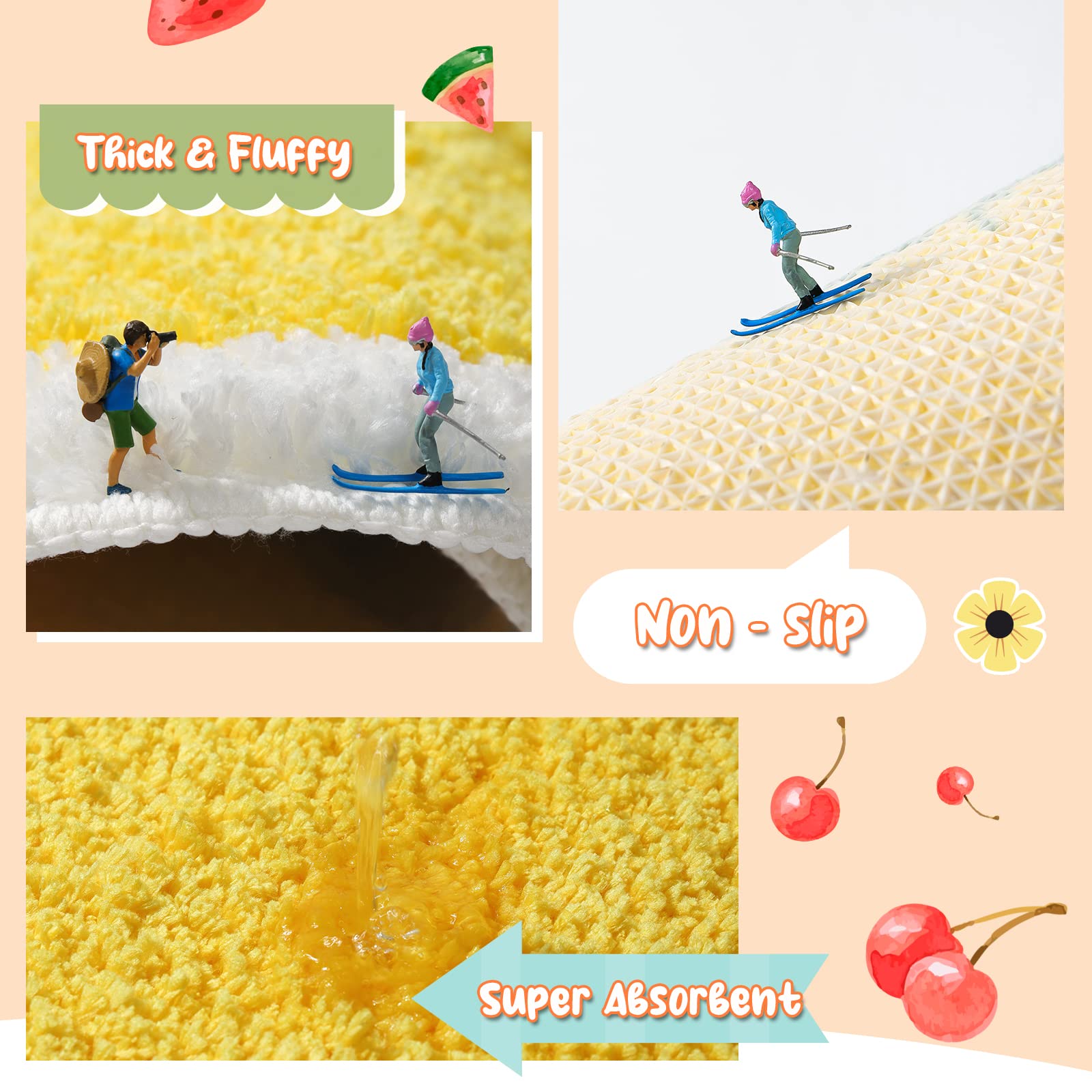 FROZZUR Fruit Lemon Bathroom Rugs Absorbent Non Slip Bath Mats for Bathroom  Cute Yellow Fun Bath Mat Shower Rug Washable Shaped Bath Kitchen Christmas Rug