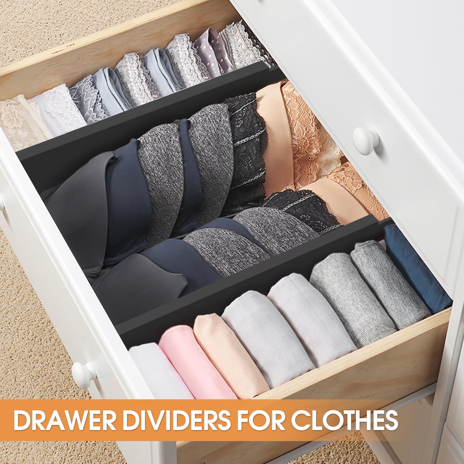 Ryqtop Bamboo Drawer Dividers Organizers, Kitchen Drawer Organizer, Adjustable Drawer Divider for clothes, Kitchen, Dresser, Bed