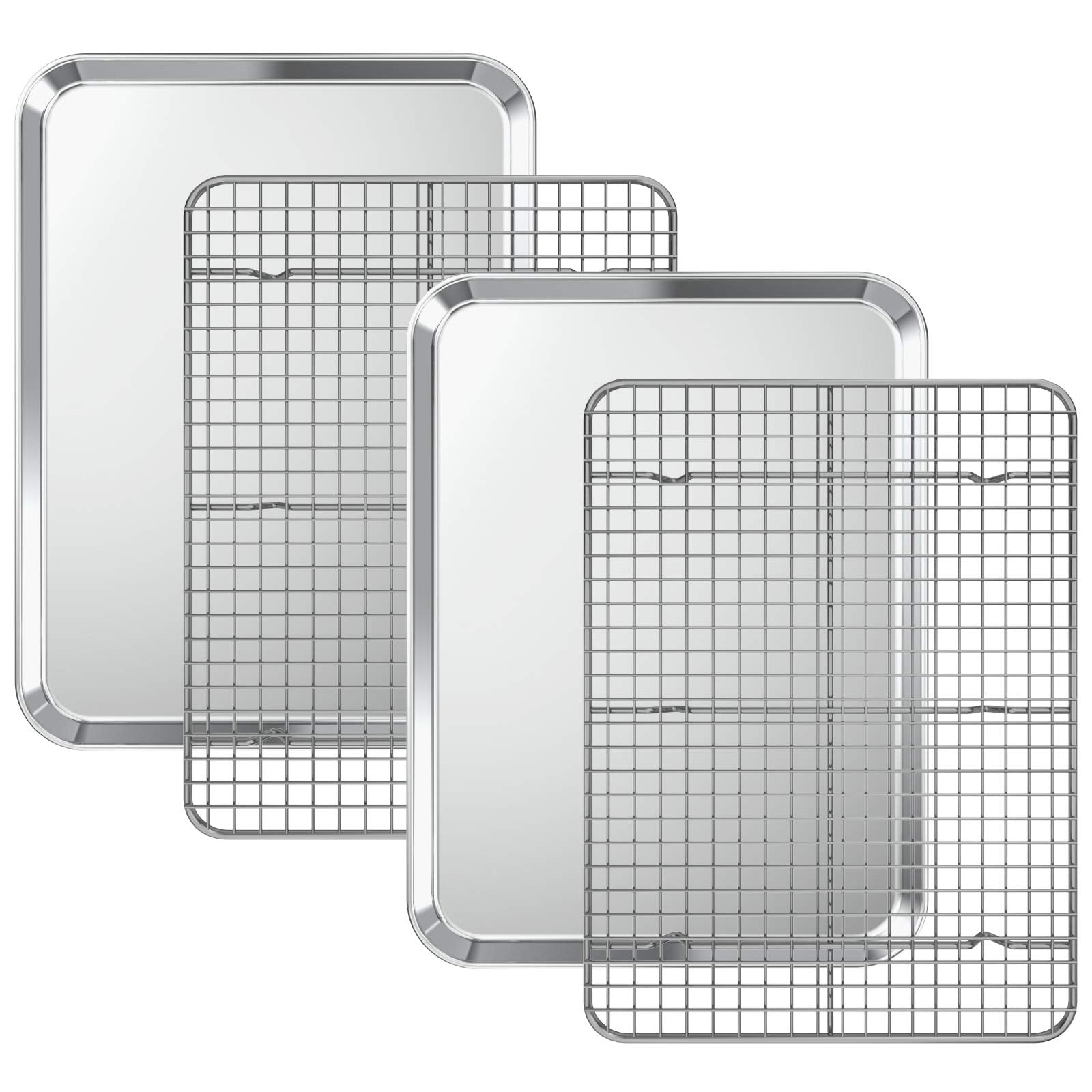 Baking Sheet With Cooling Rack Set [2 Sheets + 2 Racks], Deedro Stainless Steel Cookie Half Sheets Baking Pan Oven Tray With Rac