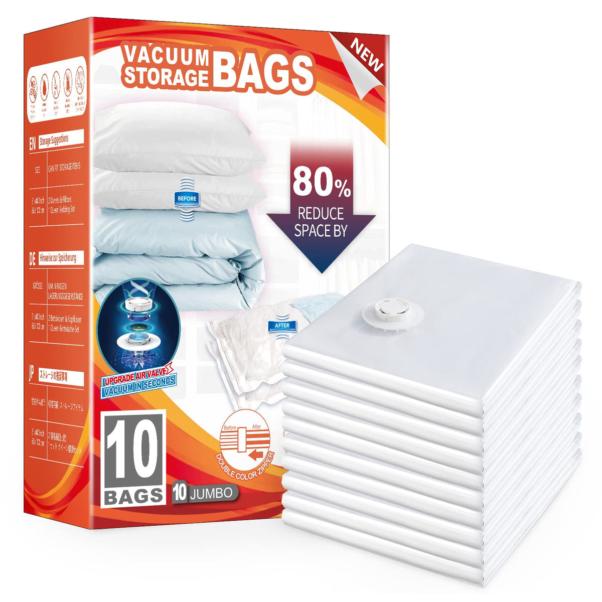 Taili 10 Pack Vacuum Storage Bags For Comforter And Blankets, Jumbo Vacuum Seal Bags For Bedding 40X31 Inch, Space Saver Bags Fo