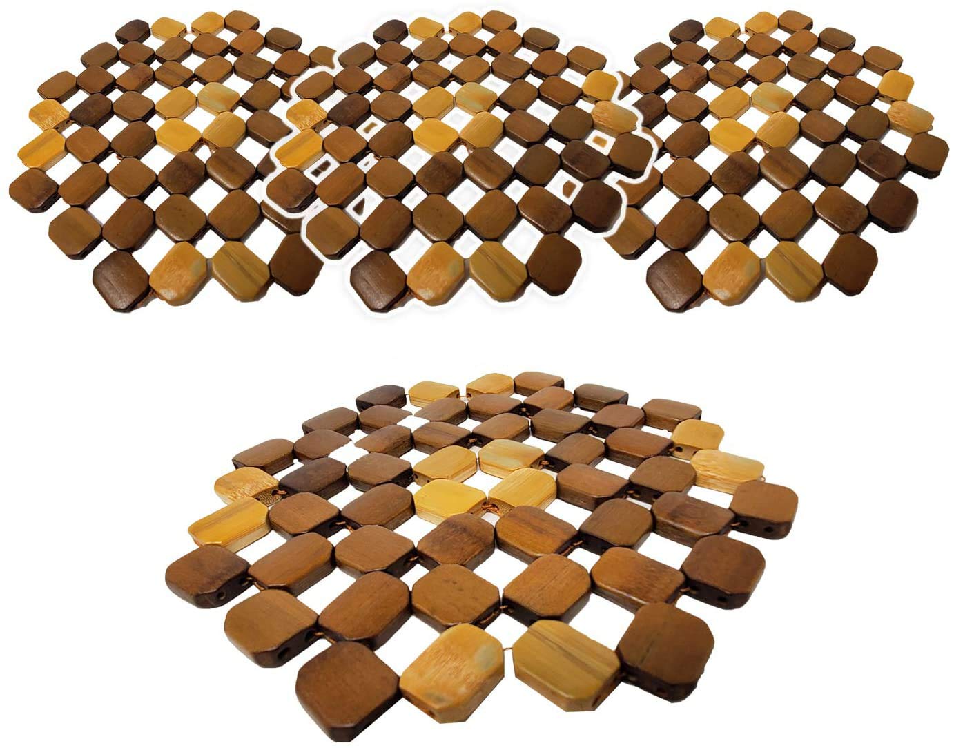 Bamboo Trivet Mat For Hot Dishes (4 Pack) Table Counter Protector, Coaster Hot Tea Or Coffee Pot, Plates & Pans (8 Inch)