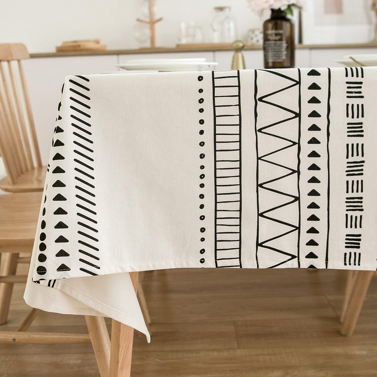 Boho Cotton Linen Table Cloths Farmhouse Heavy Fabric Table Cover Burlap Striped Geometric Washable Table Top For Parties Coffee