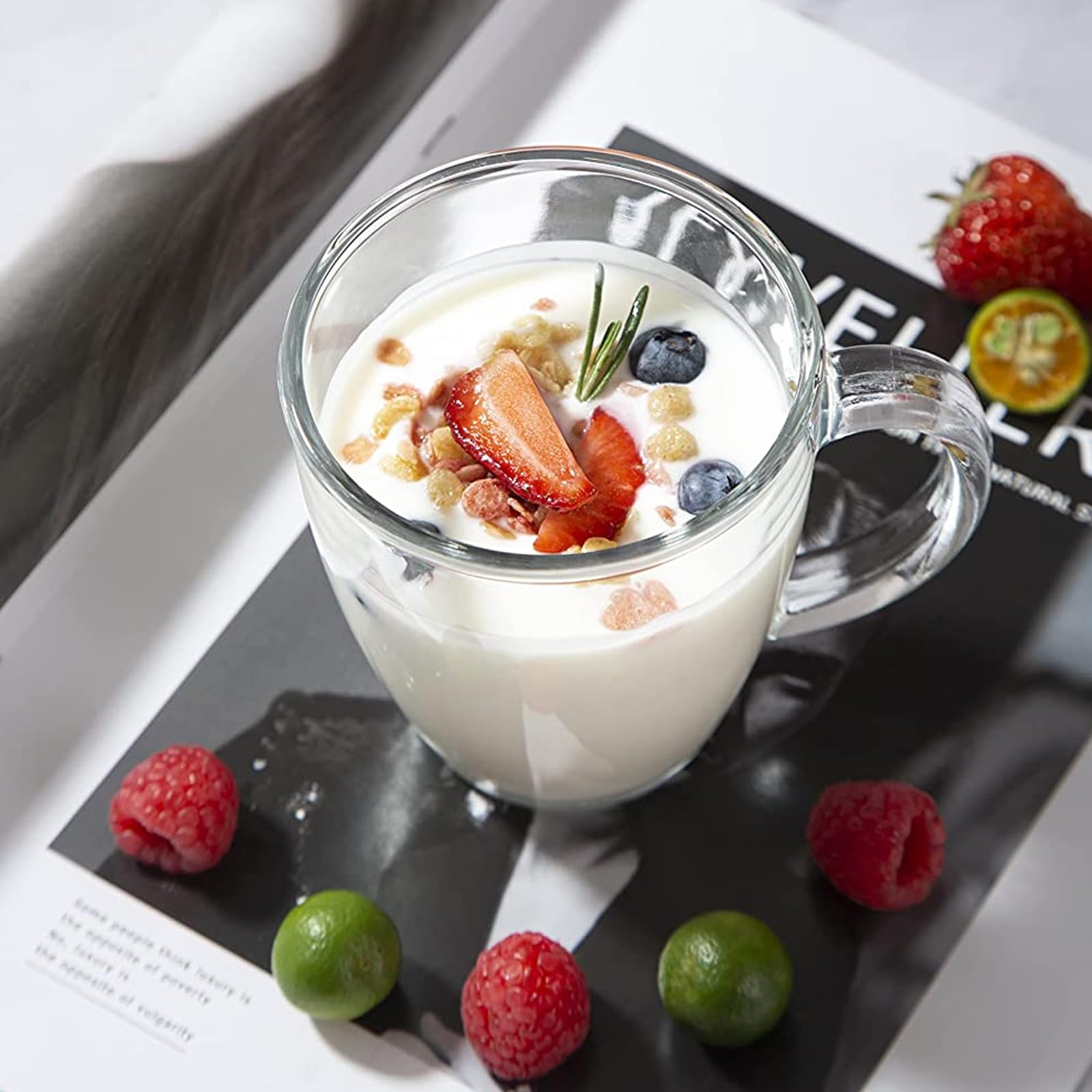 D.M Designmaster [6 Pack,12 Oz] - Premium Glass Coffee Mugs With Handle. Transparent Tea Glasses For Hot/Cold Beverages, Perfect