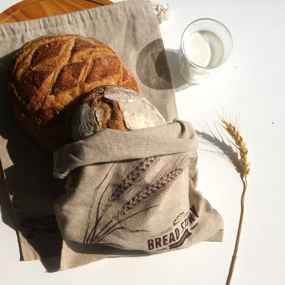 Linen Bread Bags - 2-Pack 11 X 15 Inch Ideal For Homemade Bread, Unbleached, Reusable Food Storage, Housewarming, Wedding Gift,