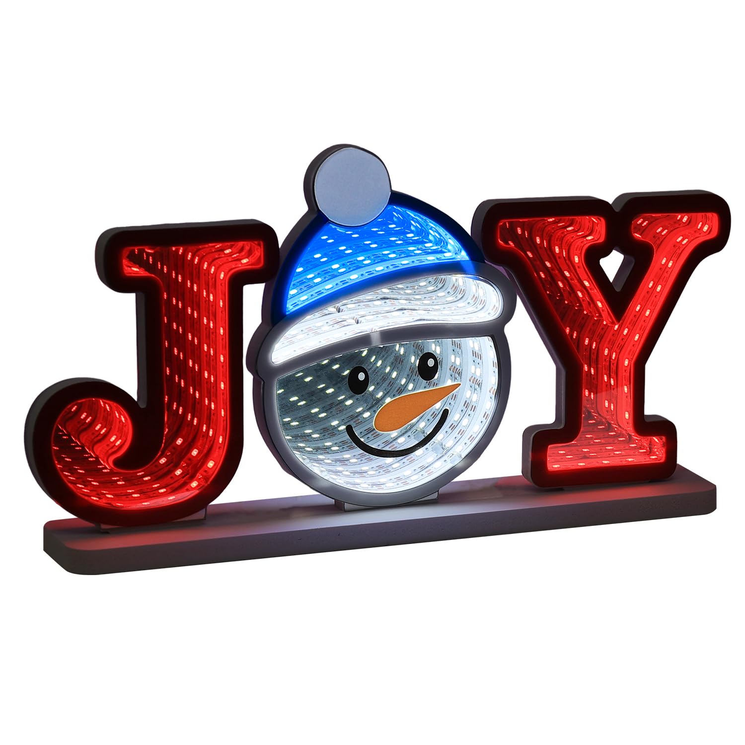 MEETYAMOR Christmas Decorations Indoor, JOY Snowman Infinity Mirror Tunnel Light, Christmas Table Decorations with Endless Exten