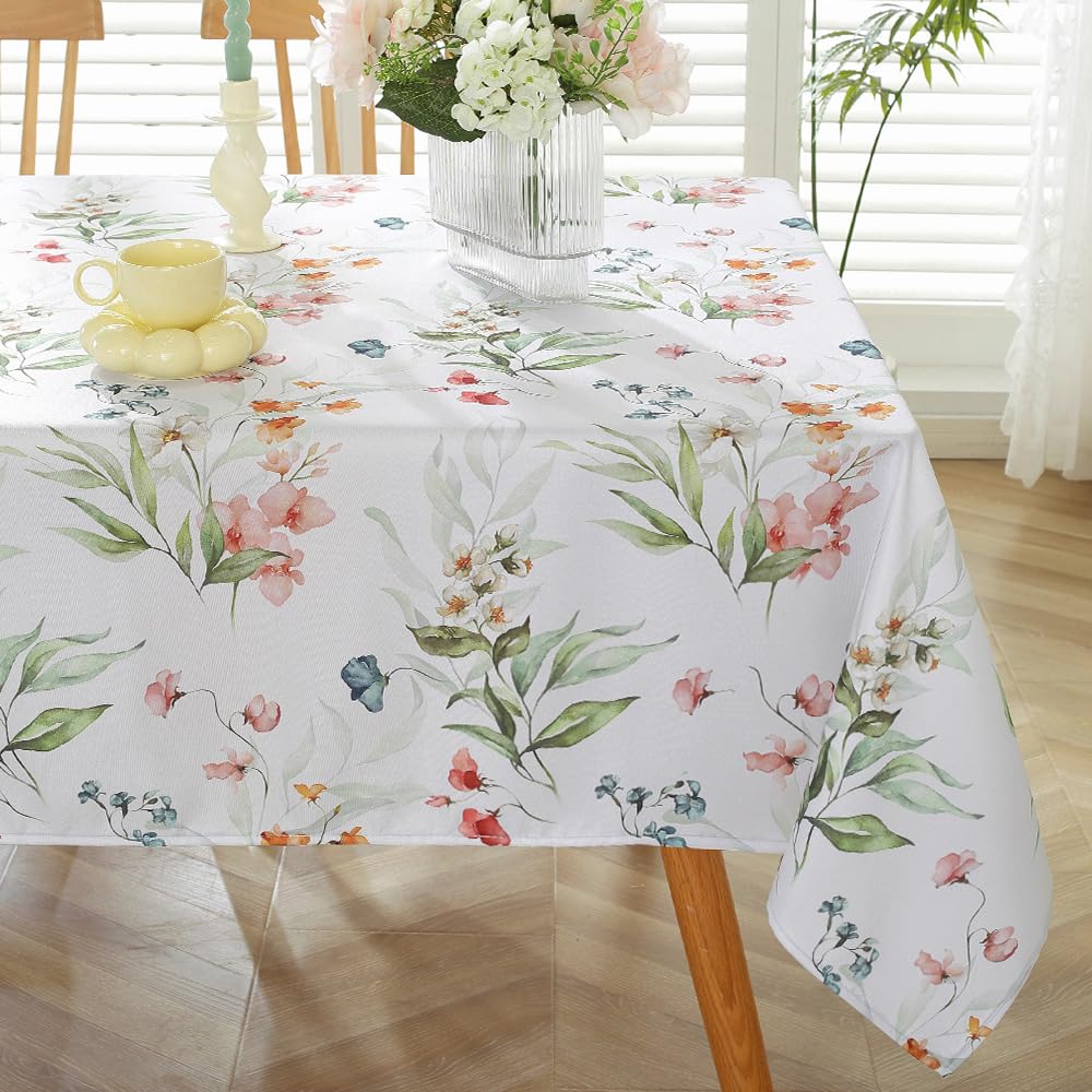Matirug Spring Summer Tablecloths Rectangle 52X70 Inch, Spill Proof Watercolor Floral Table Cloth,Washable Wrinkle Free Print Gr