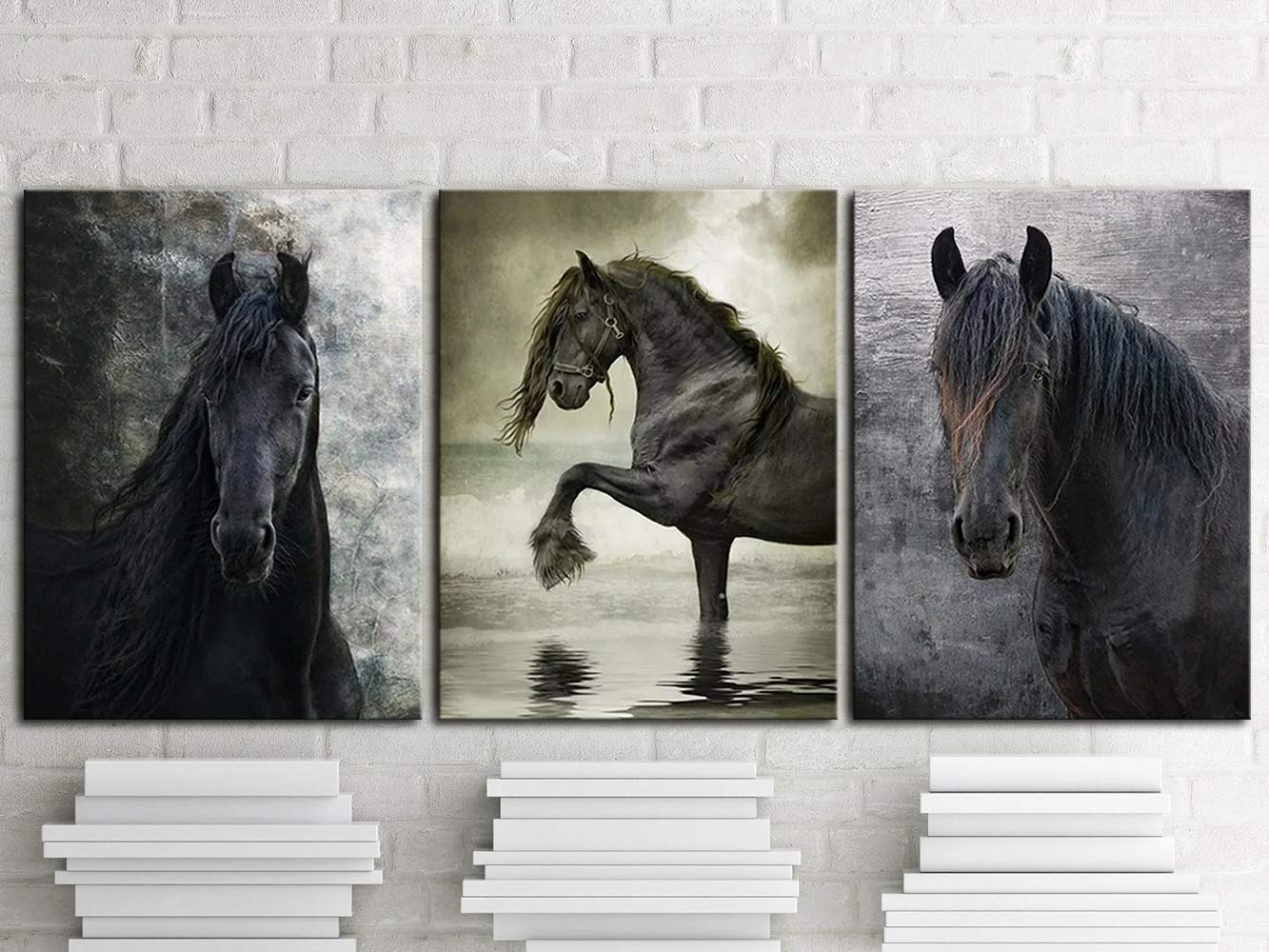 Klvos Horses Picture Animals Artwork Prints 3 Panels Vintage Horse Portrait Graphic Wall Art On Canvas Stretched And Wooden Fram