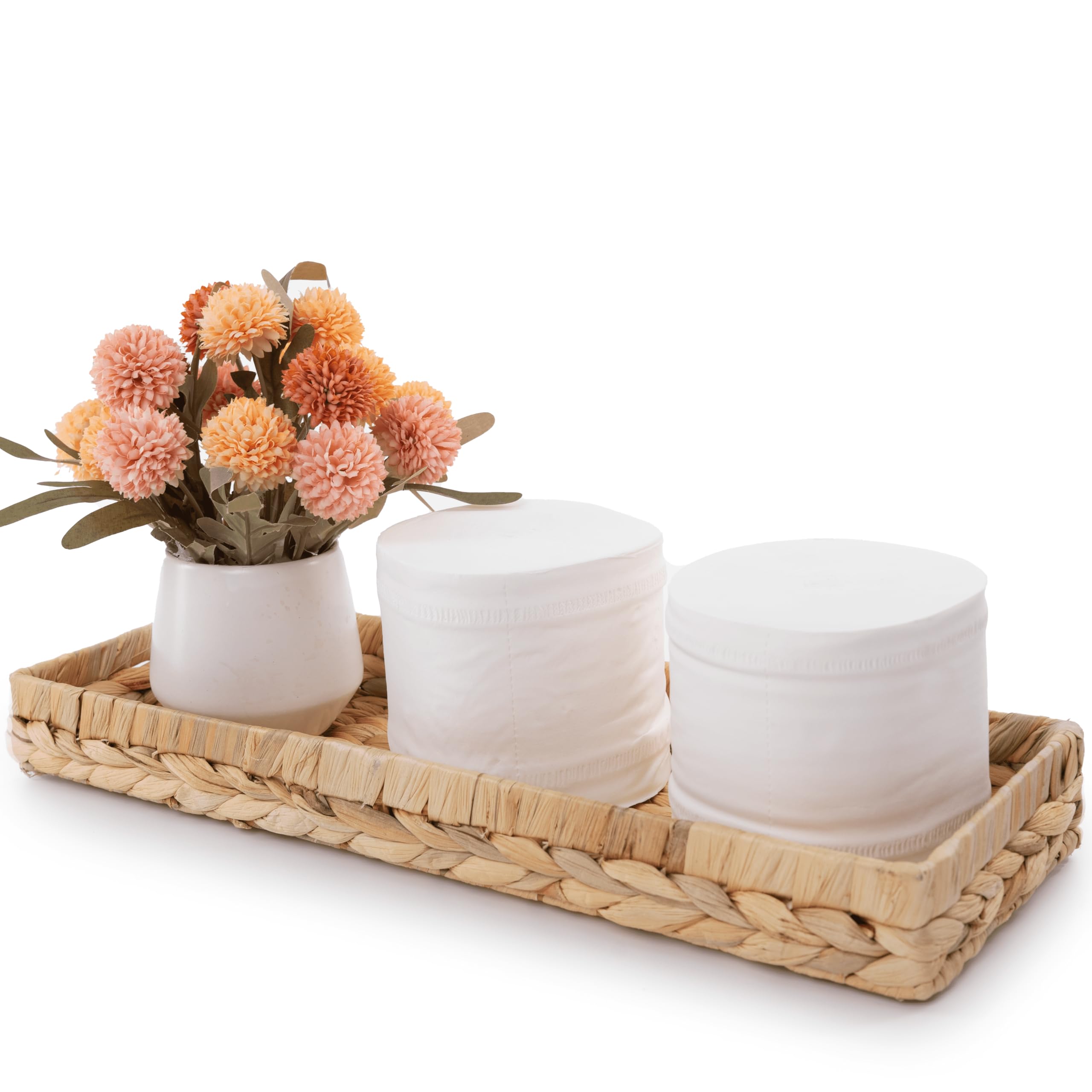 Wicker Toilet Tank Basket, 16 Inch Toilet Tank Tray For Bathroom Long Back Of Toilet Tray Vanity Tray Set For Bathroom Counterto