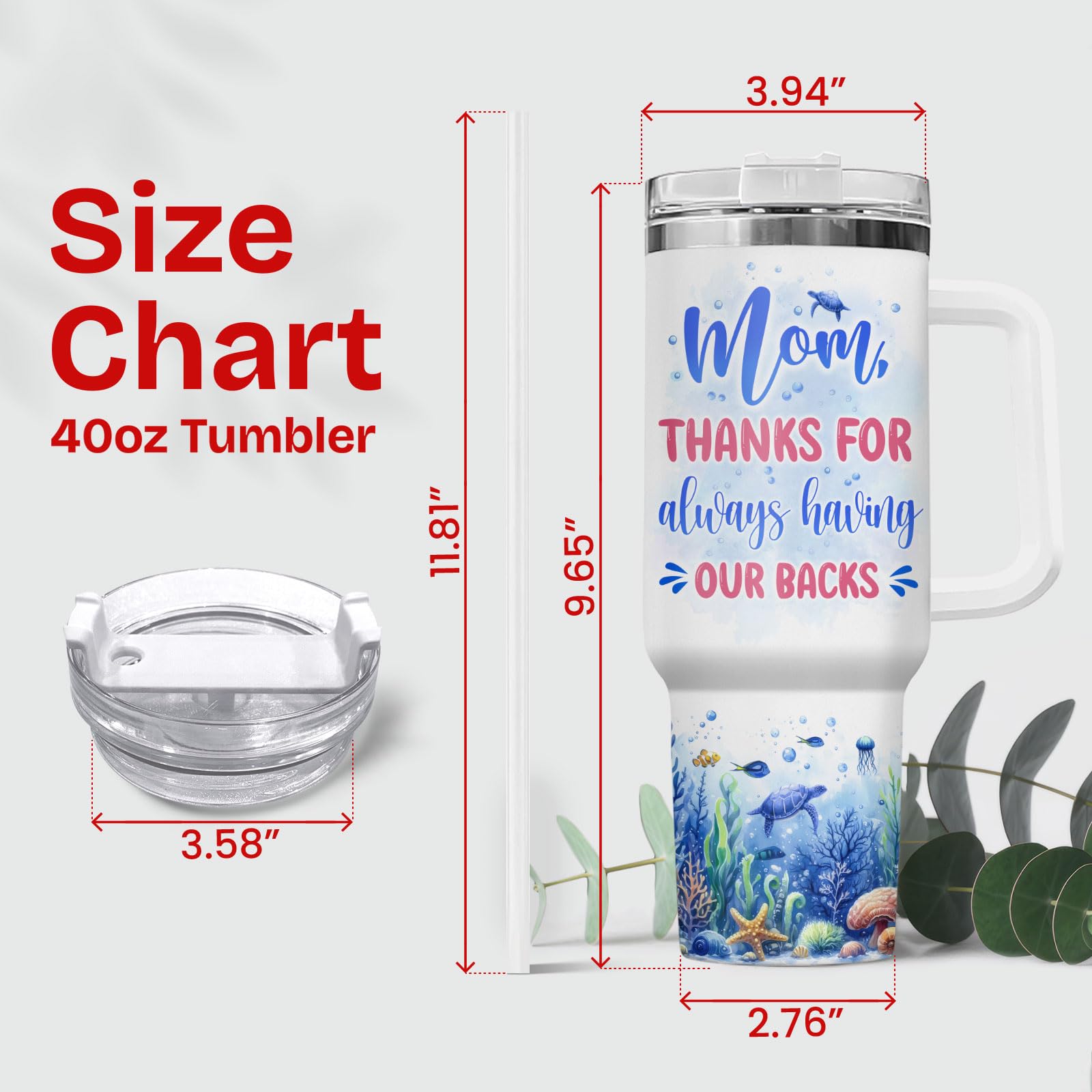 34HD Turtle Mommy Tumbler with Handle and Straw, 40oz Stainless Steel Vacuum Insulated Best Mom Cup, Turtle Gifts for Women Expe