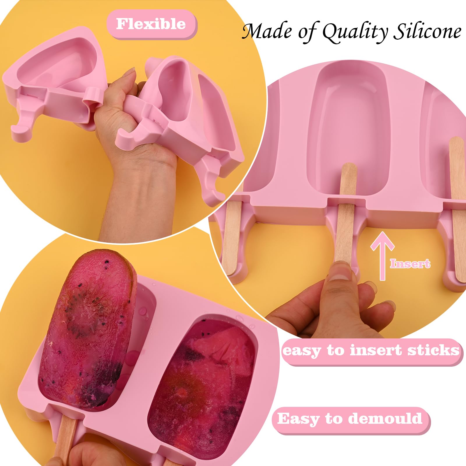 Wmkgg Popsicle Silicone Molds Set, 2 Pcs Ice Cream Molds With 50 Wooden Sticks For Cake Pop, Ice Pop, Cakesicles (Standard Size/