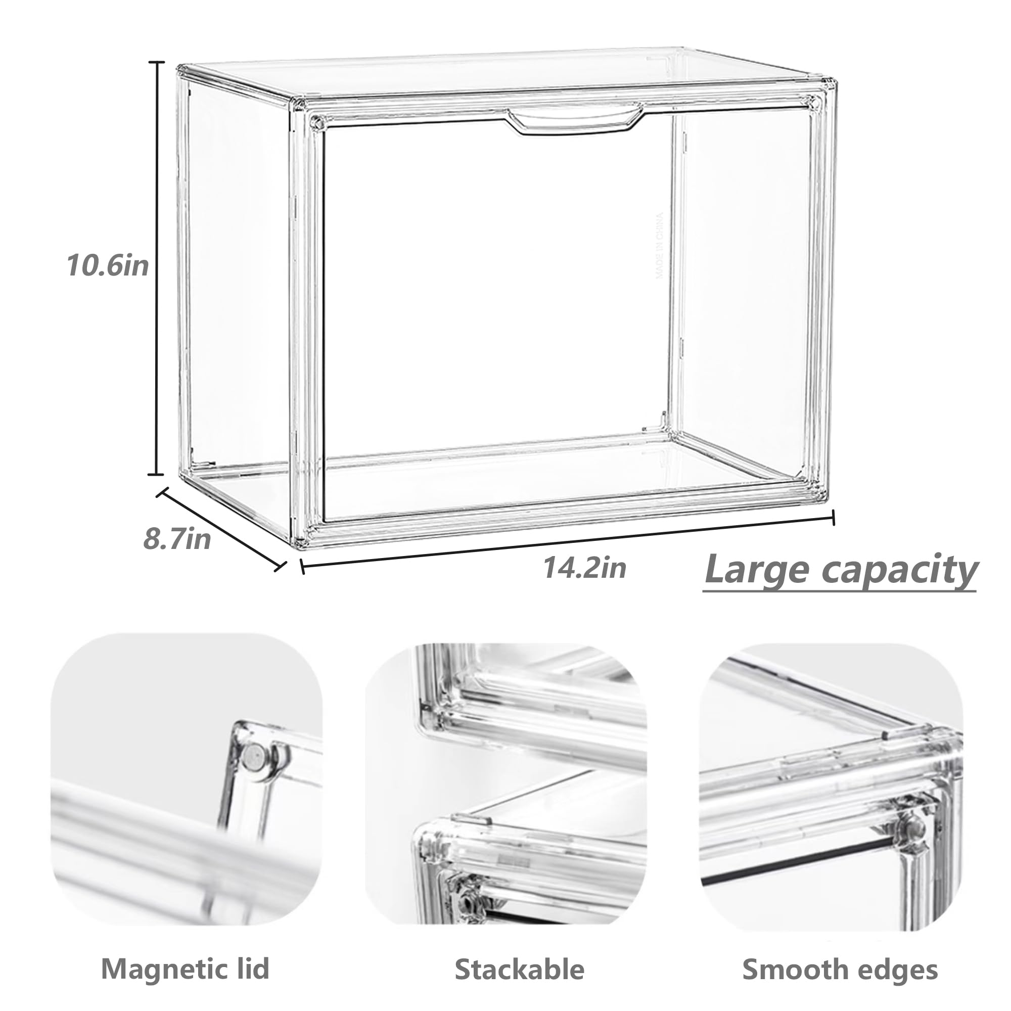 Lxlxxl Clear Stackable Plastic Storage Bins With Magnetic Attraction Lid, Acrylic Box Display Case Showcase For Cosmetic, Large