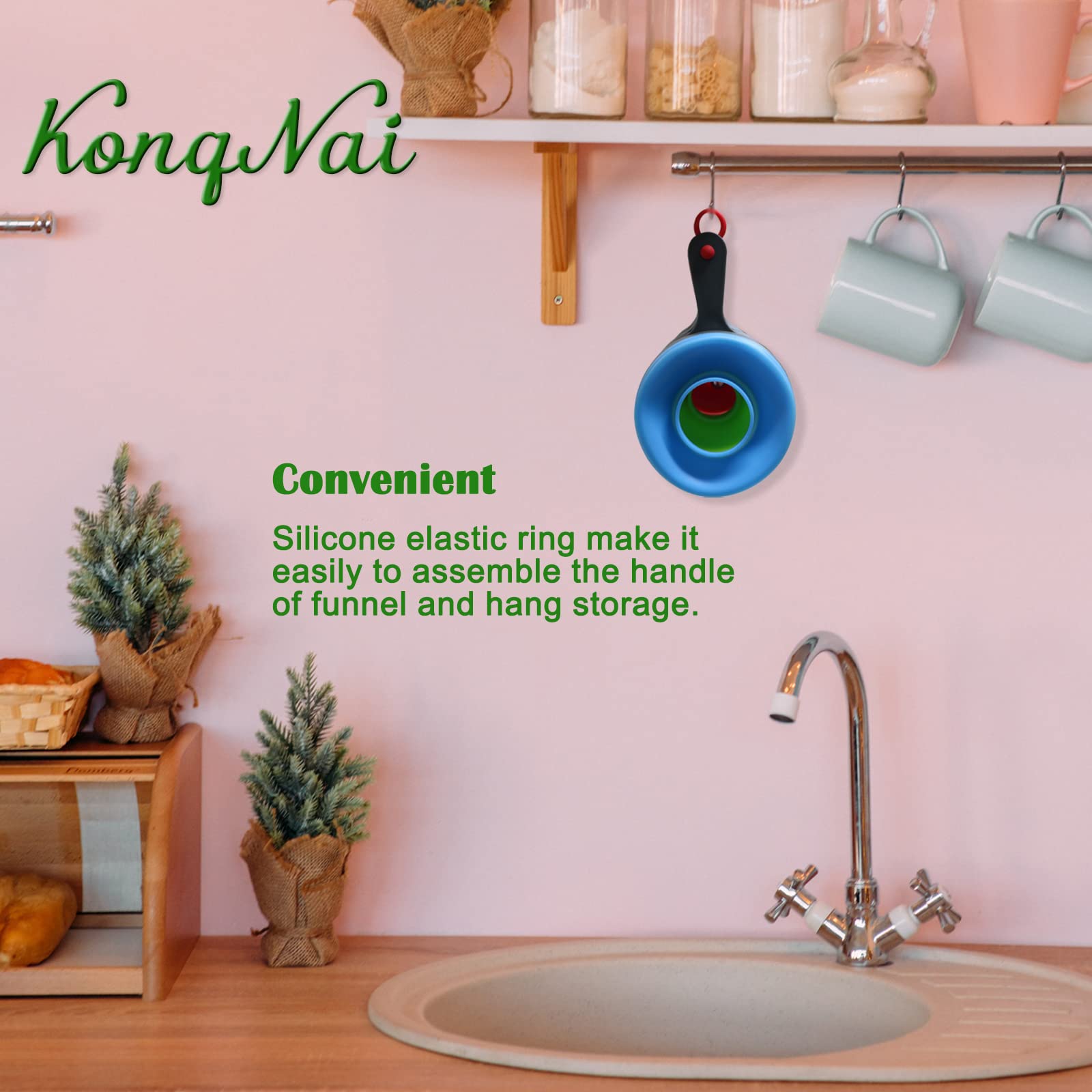 KongNai Canning Funnel for Wide and Regular Jars Wide Mouth Funnel Sets of 3  Extra Large Funnel for Mason Jar  Food Grade Silicone Collapsible Funnel for Transfer Jam  Juice  Spices  Powder and Oil