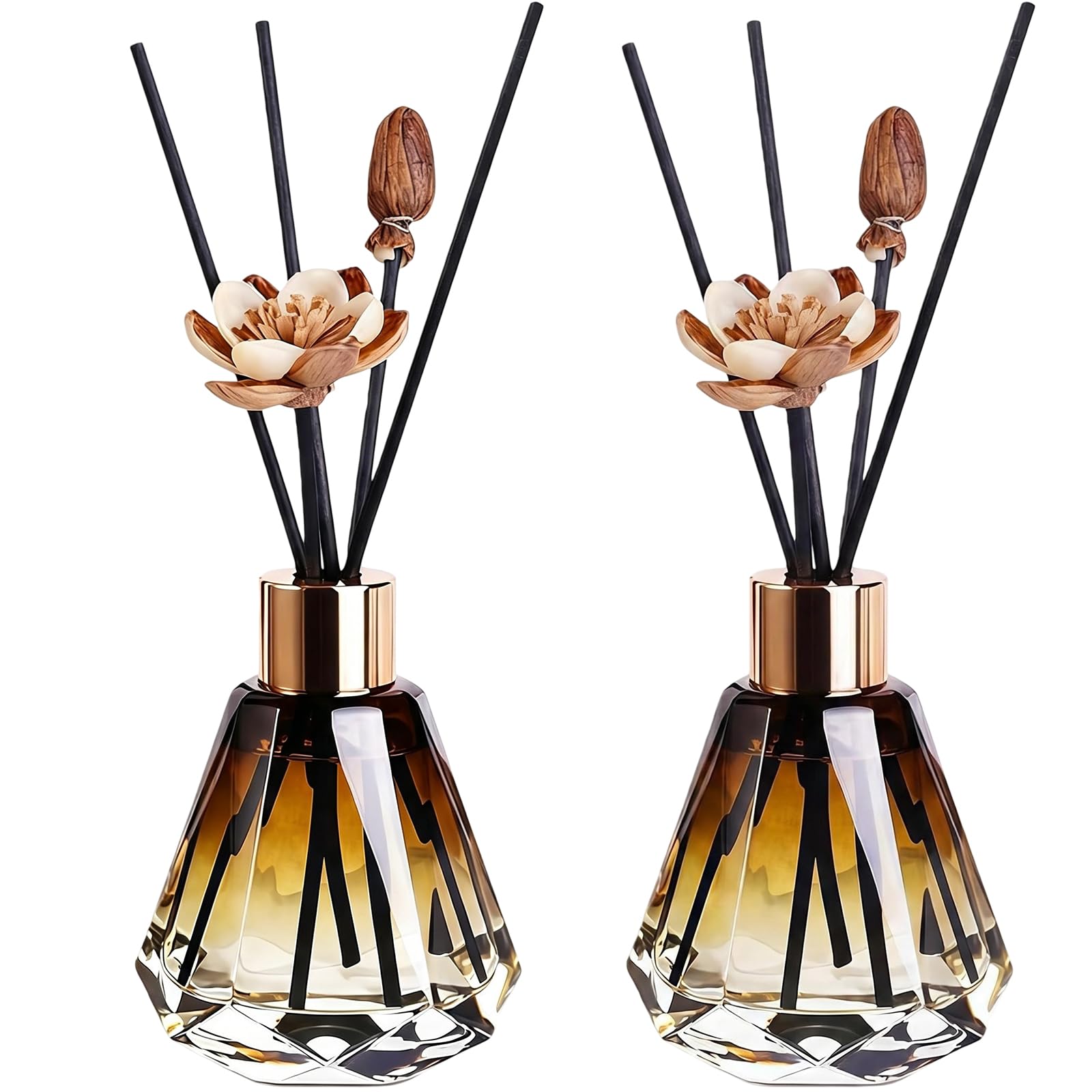2Pcs 60ml Amber Gradation Glass Diffuser Bottles, Empty Refillable Aromatherapy Jars for DIY Home Office Shelf Decor