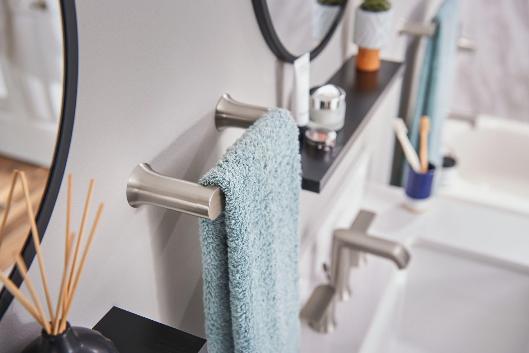 Moen Genta LX Brushed Nickel Modern 6.8-Inch Length Hand-Towel Bar  Wall Mounted Towel Hanger for Bathroom or Kitchen  BH3886BN