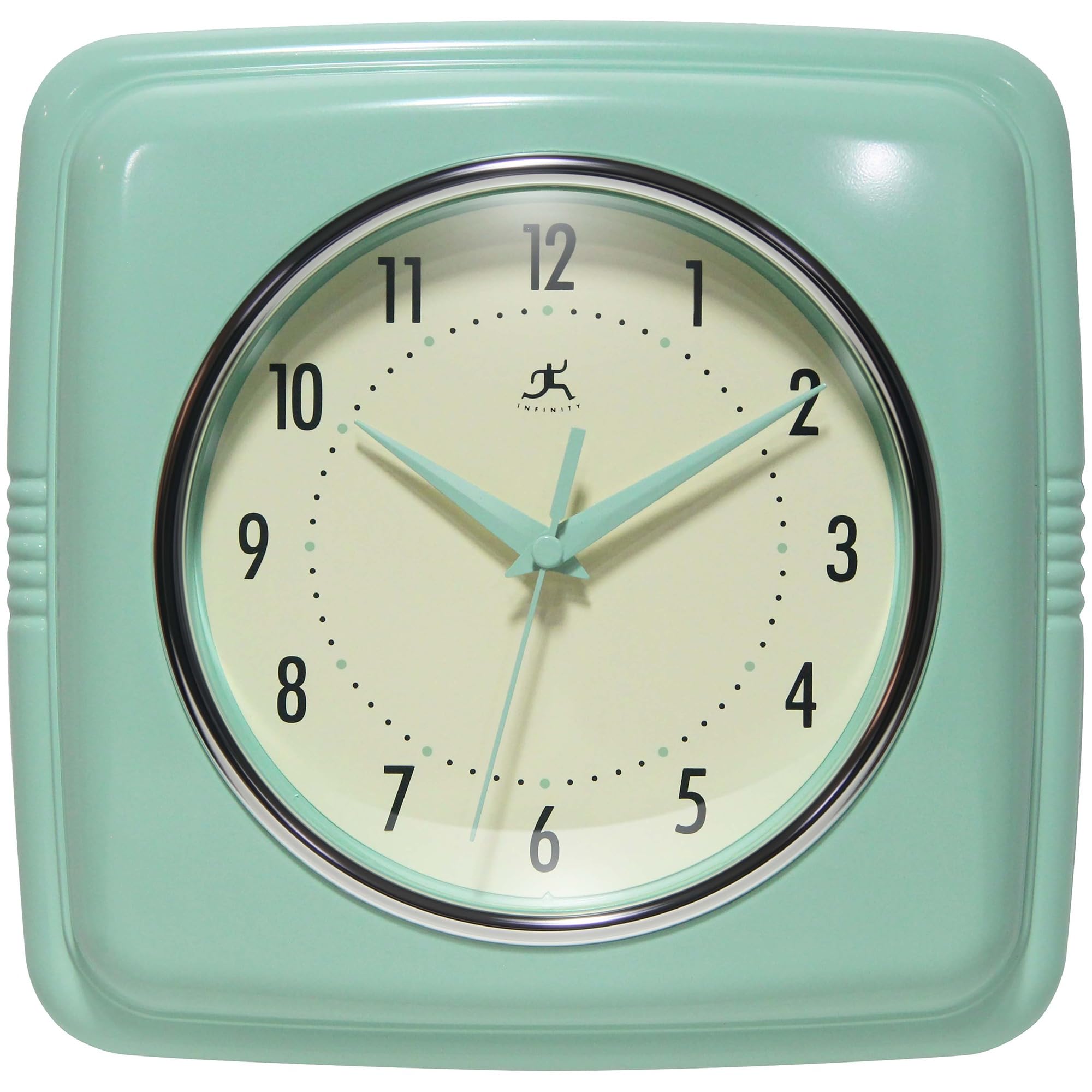 Infinity Instruments Square Retro Wall Clock, Pastel Green, 9.25