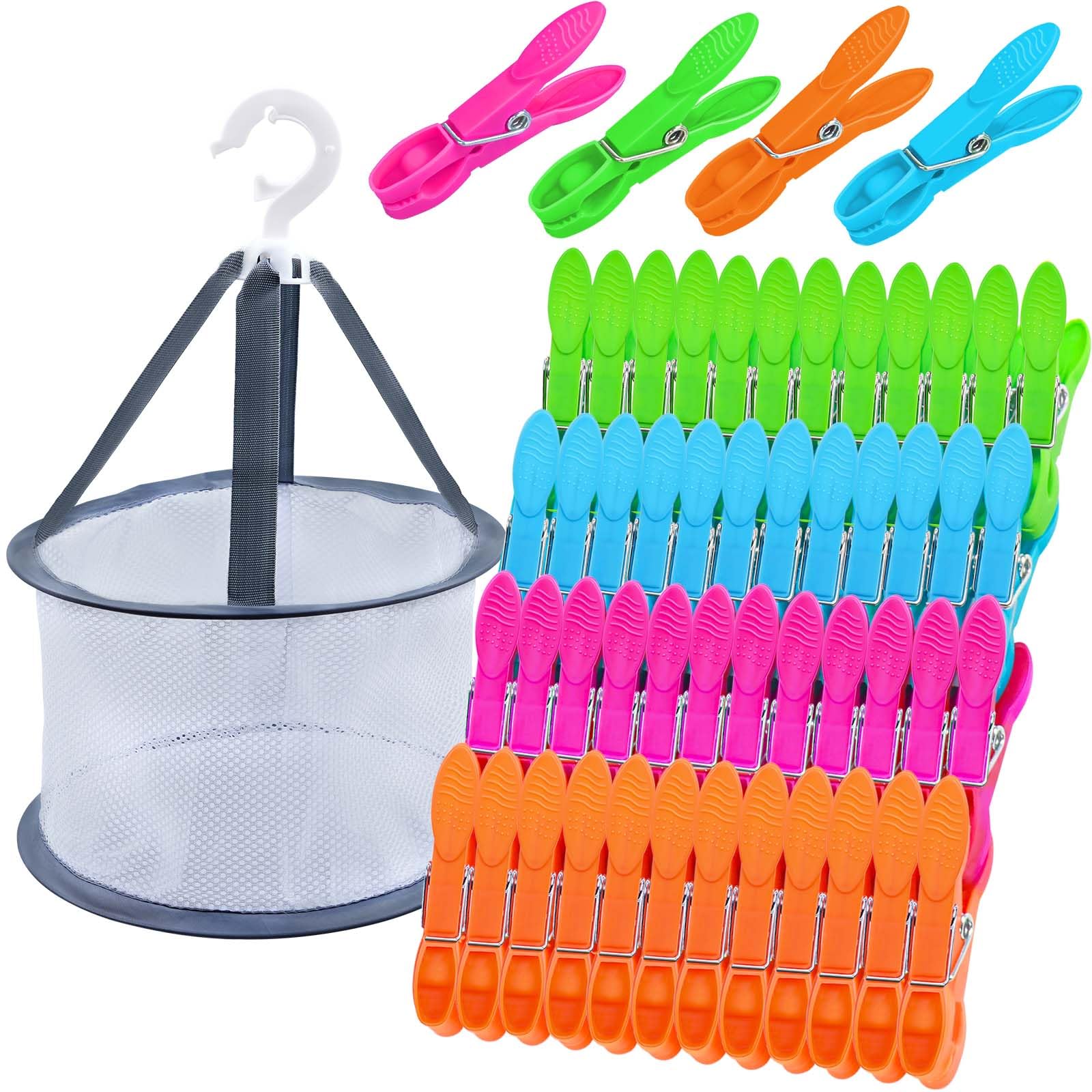 48 Pcs Colorful Plastic Clothes Pins with Clothespin Bag, Clothespins Basket Heavy Duty Laundry Clothes Pins Clips with Springs,