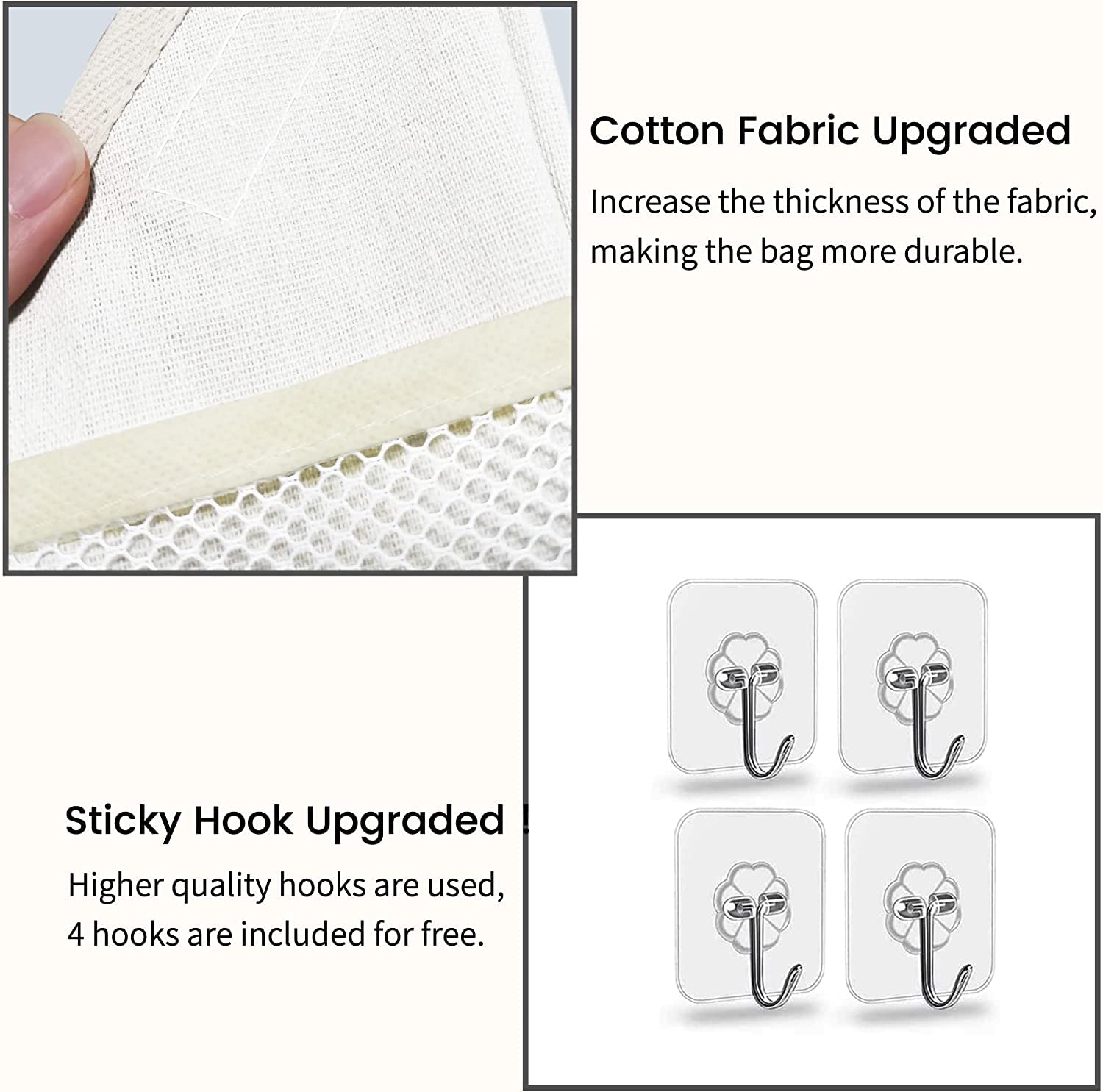 Kanrichu 3pcs Small Wall Hanging Organizer Bag  Linen Fabric Door Hanging Storage Basket with Pockets  Waterproof Bin for Kitchen  Bedroom  Office  RV Camper (White)