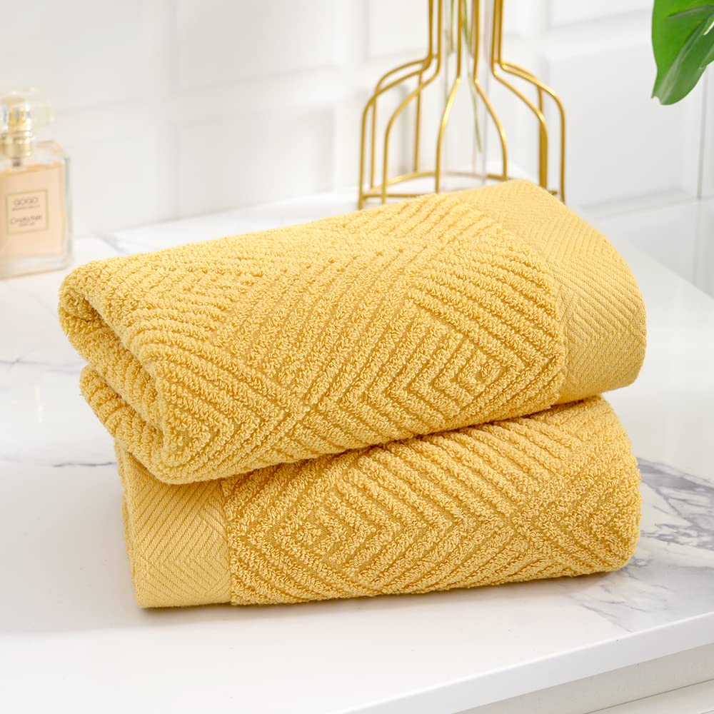 Sense Gnosis Yellow Hand Towels Set Of 2 Striped Weave 100% Terry Cotton Towel Super Soft Highly Absorbent Face Towel For Bathro