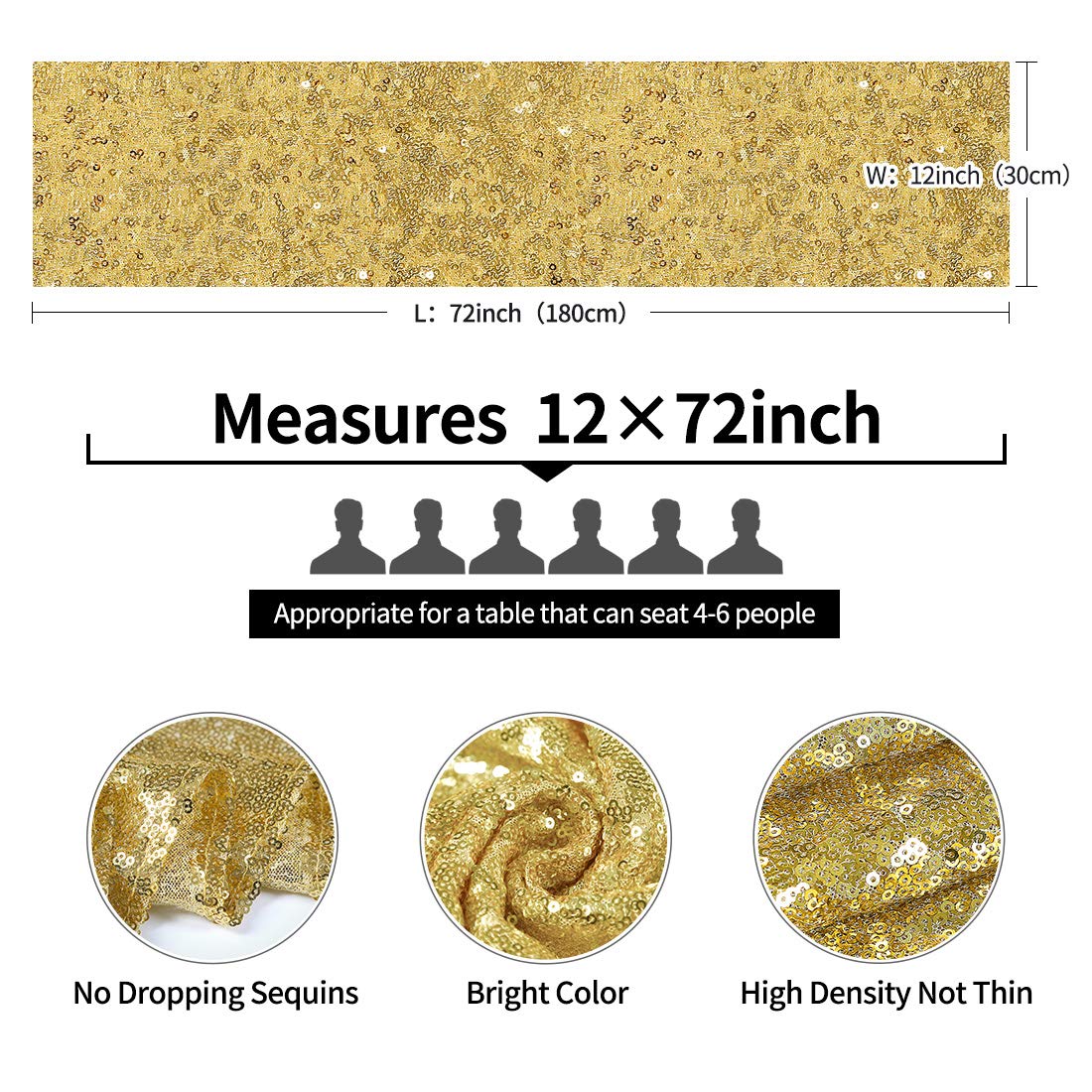 10 Packs 12 X 72 Inches Gold Sequin Table Runner, Glitter Runner For Birthday Party Supplies Decorations Wedding Bachelorette Ho
