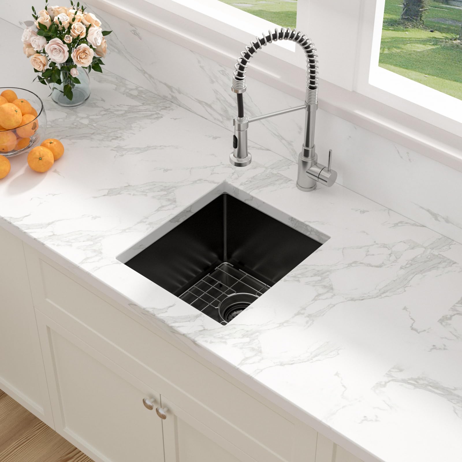 15 Undermount Black Bar Sink - Sarlai 15 X 17 Inch Undermount Wet Bar Prep Sink Stainless Steel 16 Gauge Gunmetal Black Single B