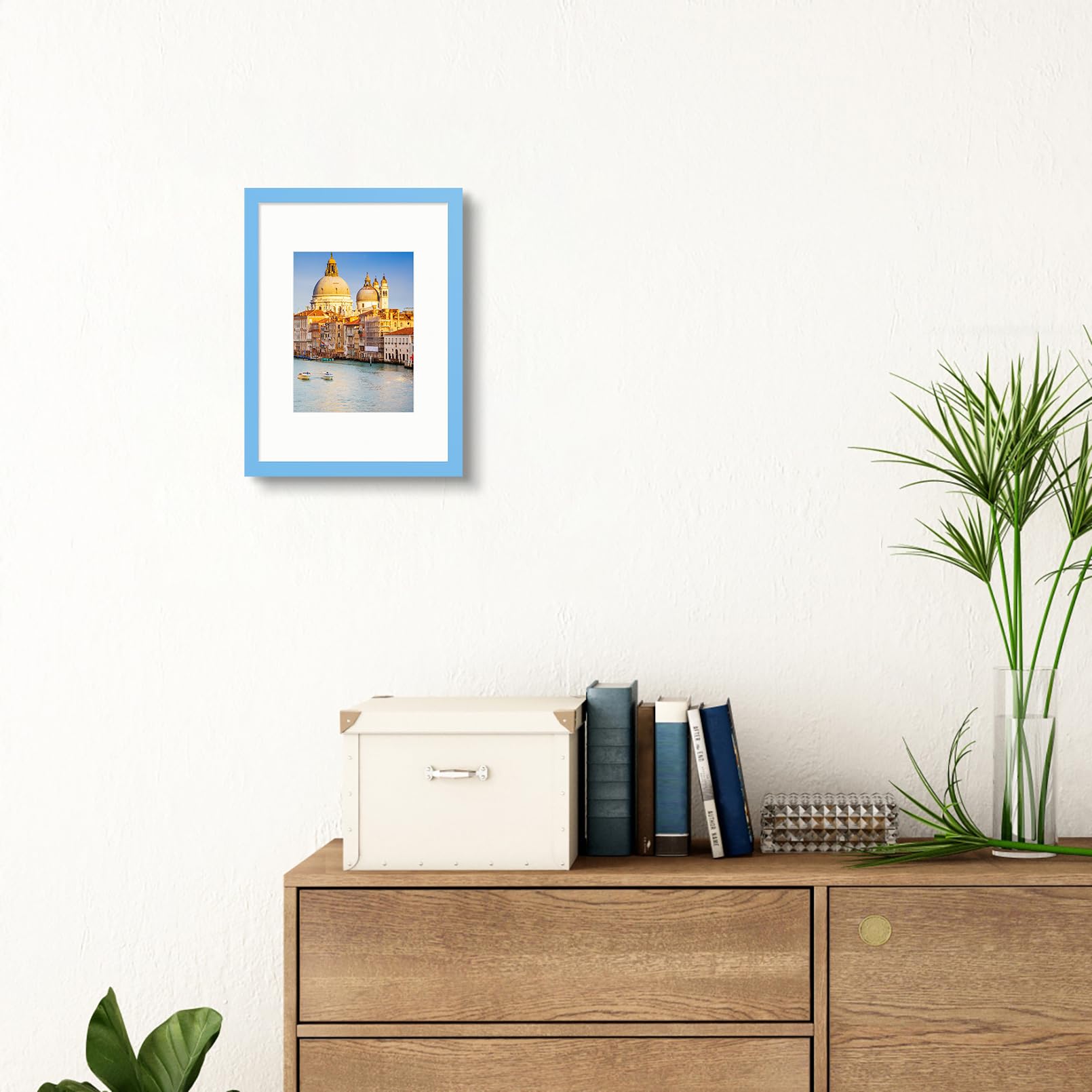 wyooxoo 8x12 Picture Frame Set of 2 Made of Solid Wood Blue Photo Frames Display Pictures 6x8 with Mat or 8x12 Without Mat Color