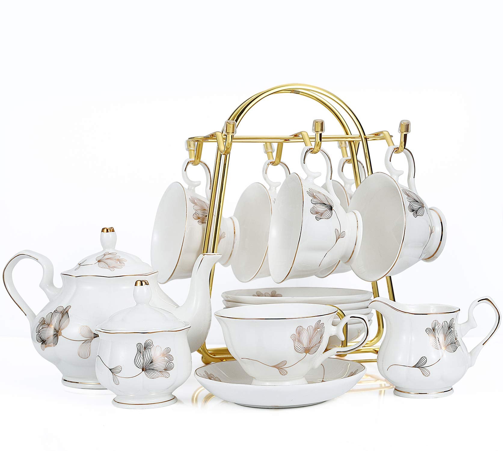 Chenp.Hmc Porcelain Ceramic 22-Piece Tea Set, Teapot And Cup Set, 30.7 Ounces, For 6, Gift Sets, Tea Or Coffee Lovers, Wedding,