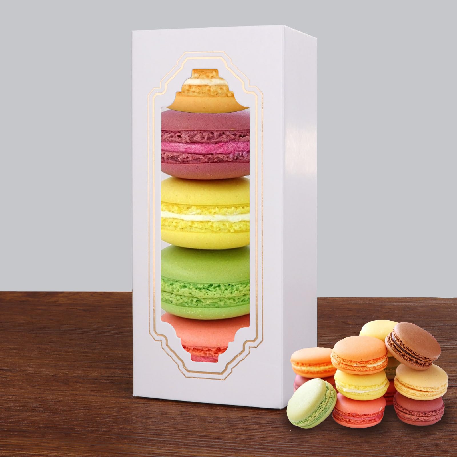 Acxfond Macaron Boxes For 5 To 6, 50 Pack White Macarons Packaging Boxes With Clear Display Window Bakery Boxes Or Container For