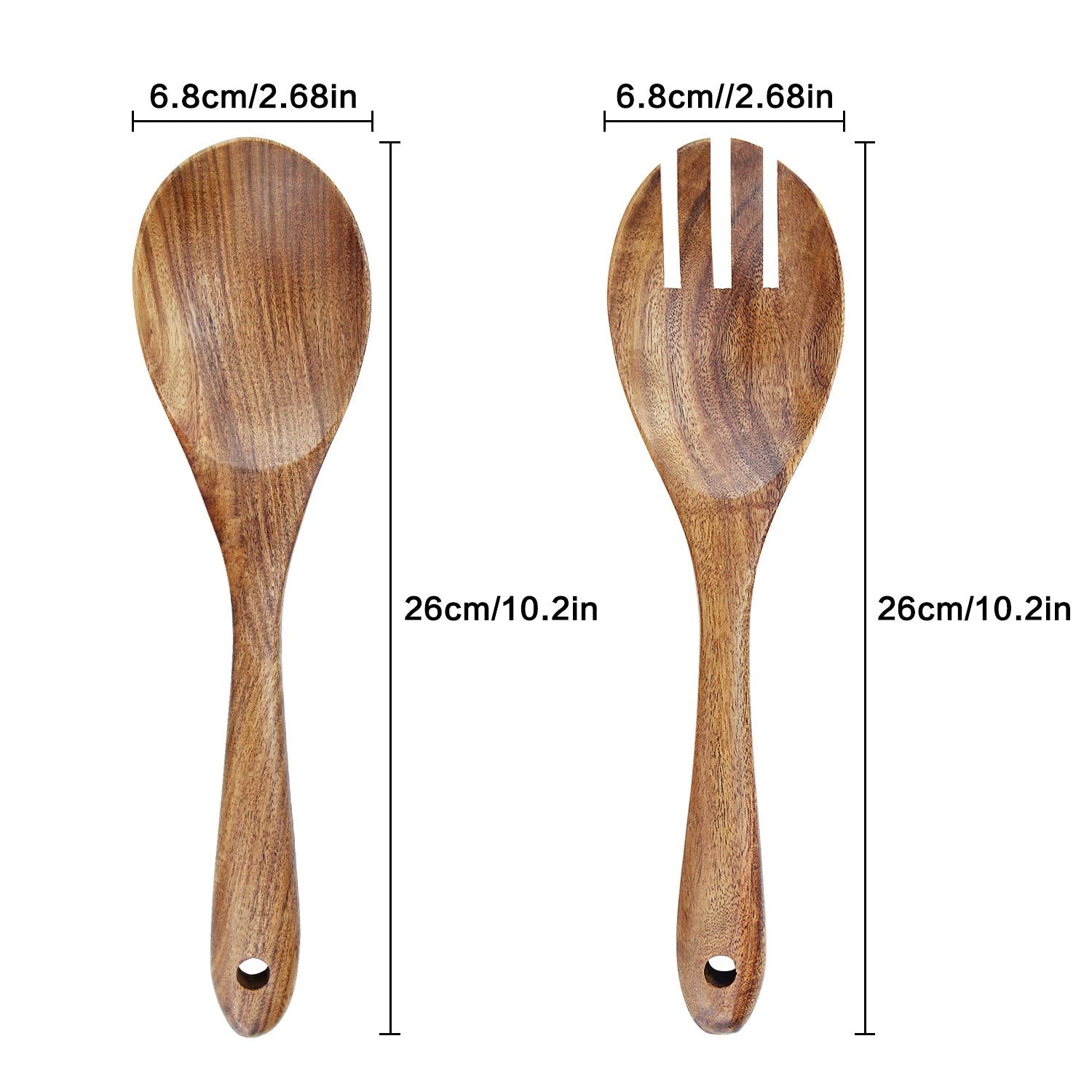 Aoosy Salad Tongs, Salad Servers, Salad Tongs For Serving, 10.2 Inches Acacia Wood Serving Utensils Set Salad Mixing Dinner Fork