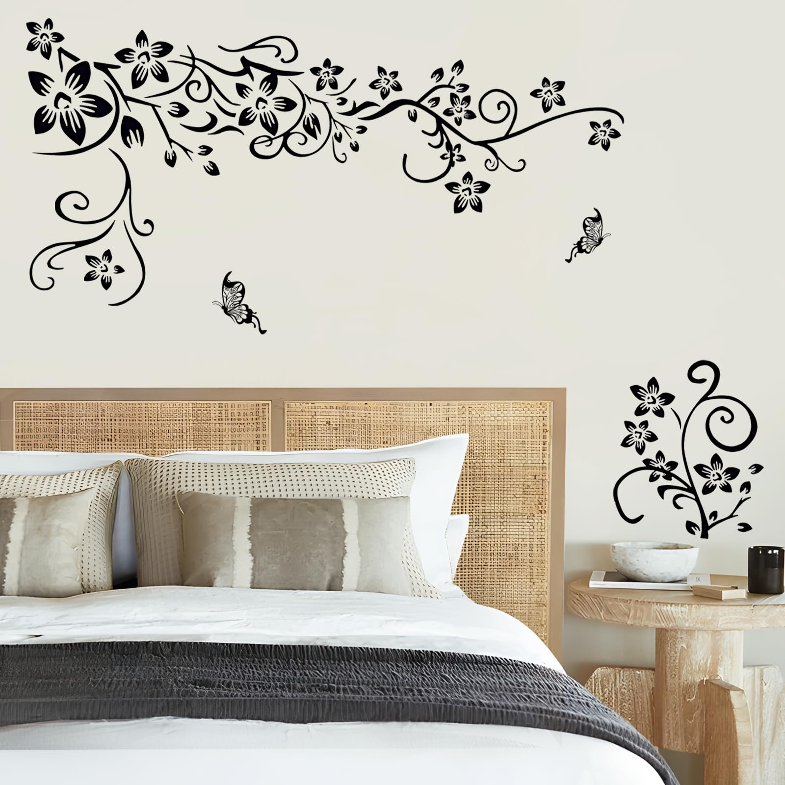 Supzone Flowers Vine Wall Decals Black Flowers Wall Stickers Butterfly Wall Decor Removable Vinyl Diy Home Wall Art Stickers For