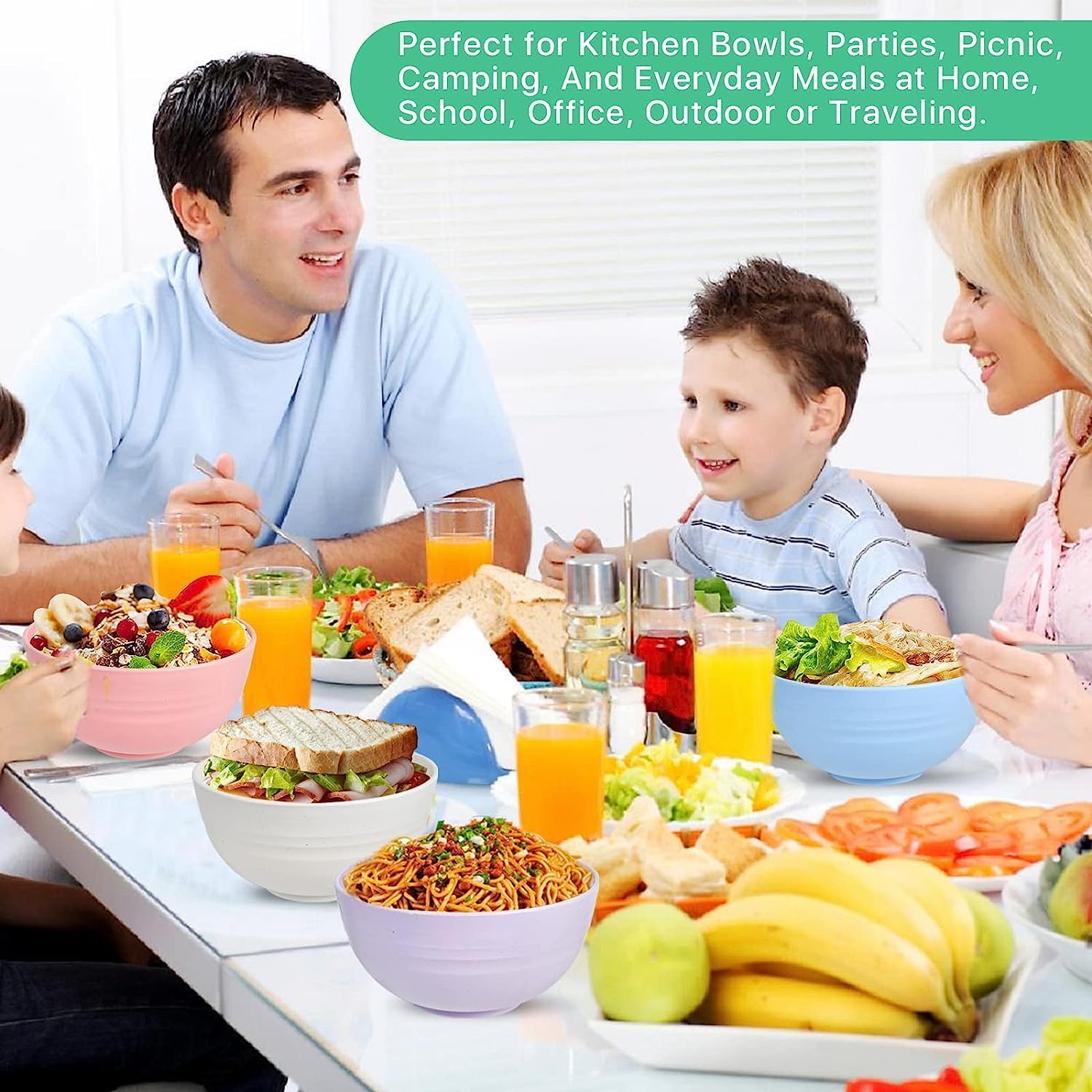 Unbreakable Cereal Bowls, Set Of 4 Dinnerware Wheat Straw Fiber Bowls For Serving Soup, Oatmeal, Pasta And Salad - Microwave And