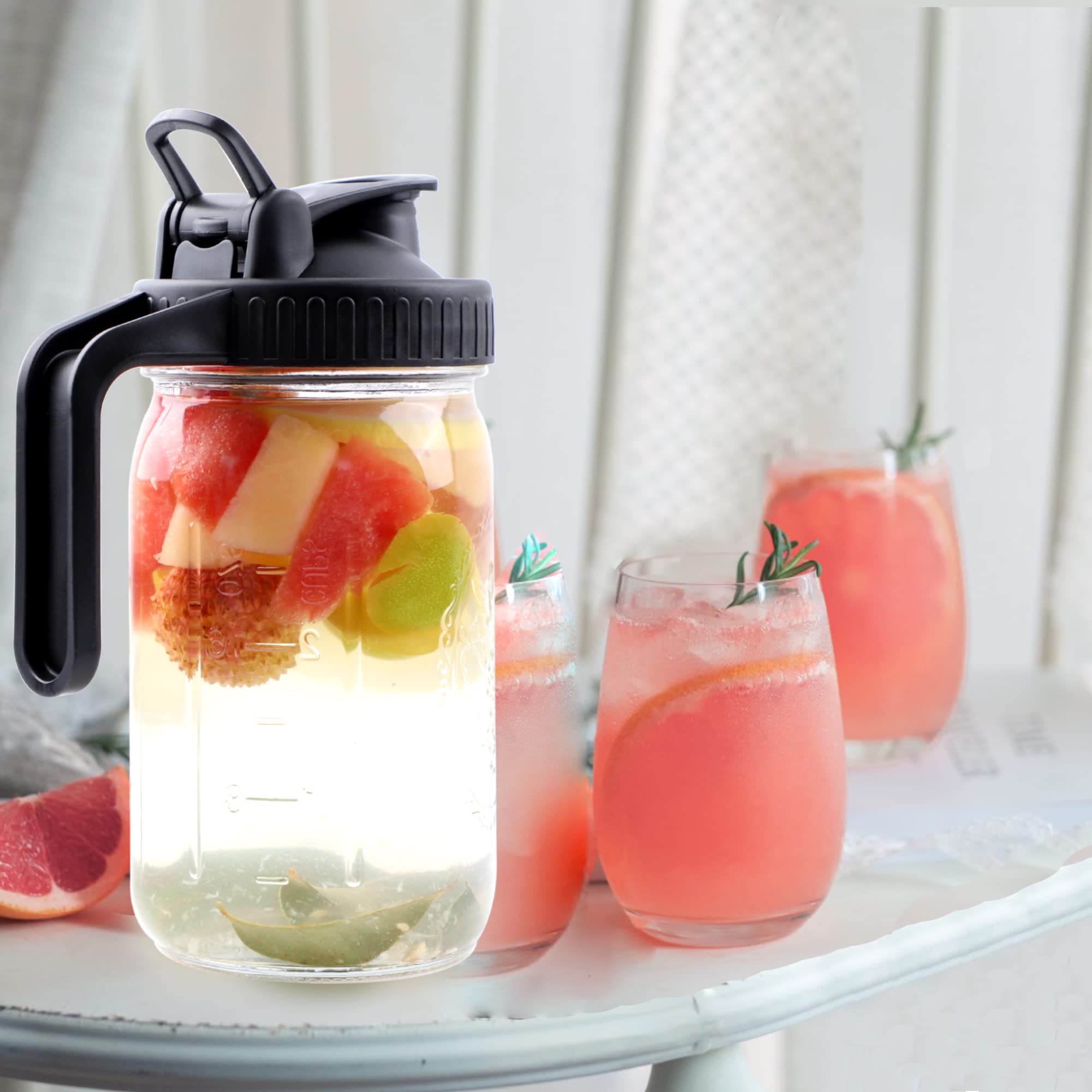 Wide Mouth Mason Jar Lids With Pour Spout And Handle Airtight Leak-Proof With Flip Cap Turns Your Mason Jar Into Pitcher (Jar No