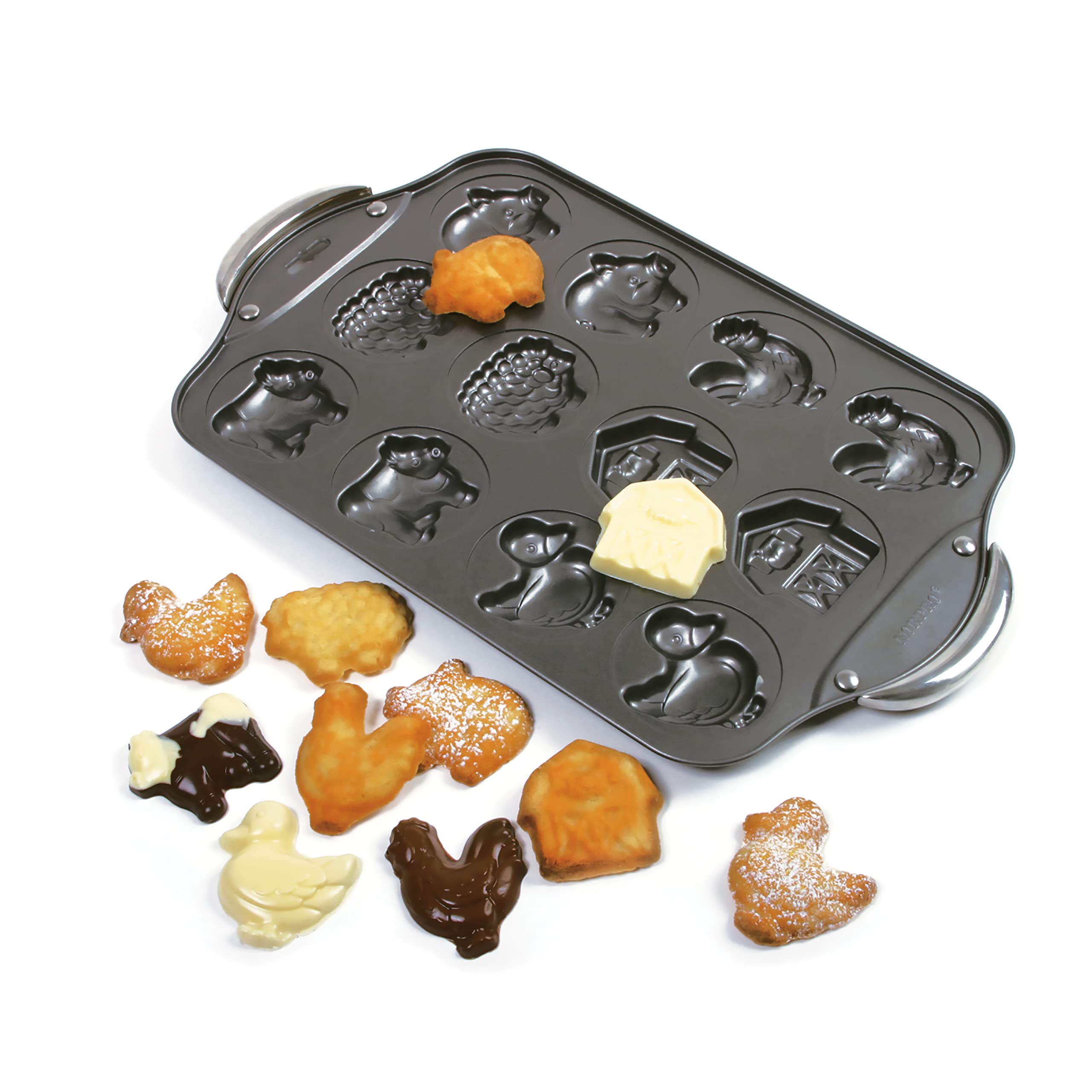 Norpro 3967 12 Cup Nonstick Farm Cookie Pan, 17 X 11 X .5In/43 X 28 X 1.25Cm, Black