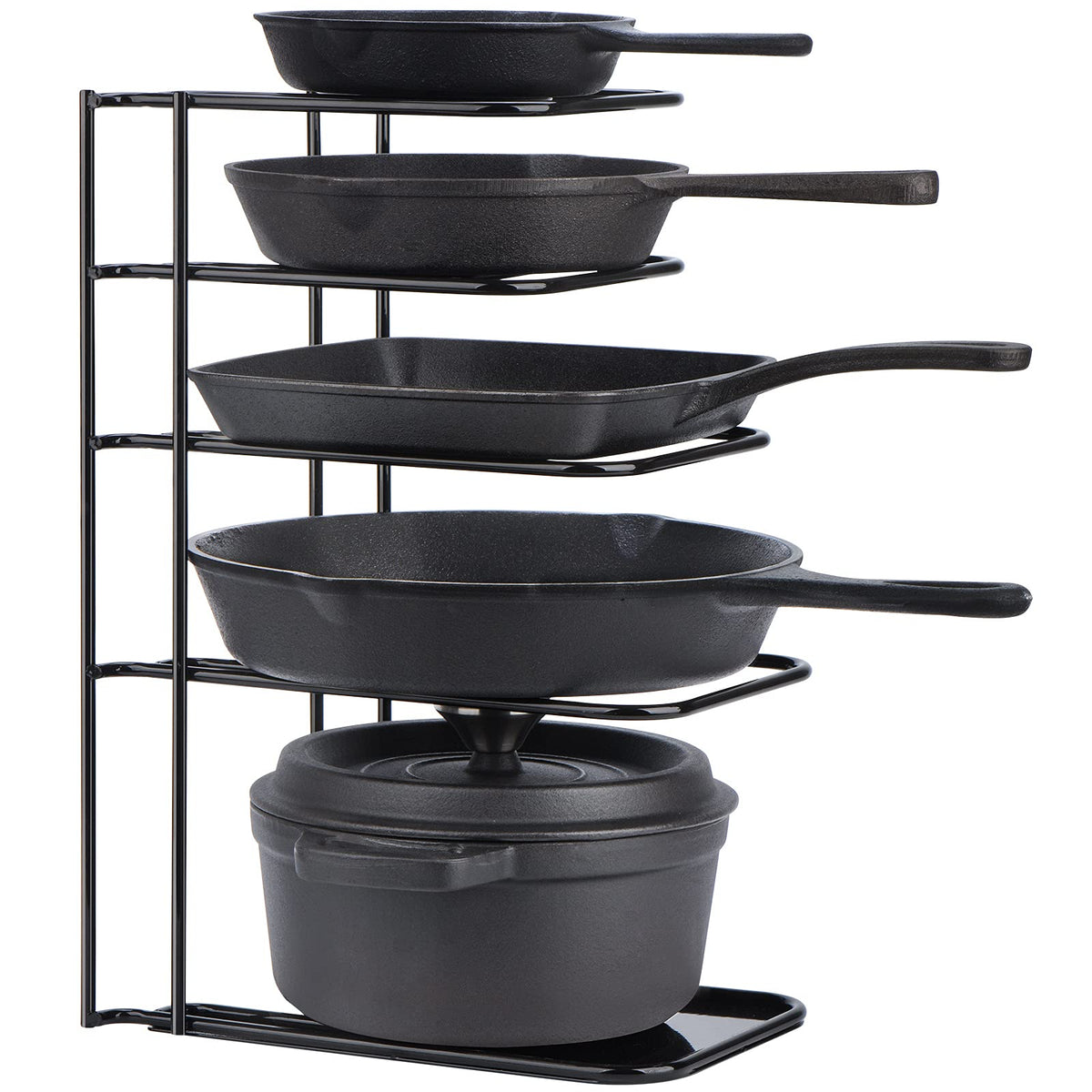 Toplife Heavy Duty Pan Organizer, 5 Tier Pot And Pan Organizer Rack For Cast Iron Skillets, Griddles And Pots - Sturdy Steel Con