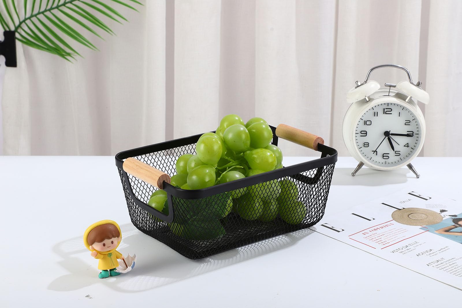 Ajioda 2 Pack Metal Mesh Steel Basket, Wire Storage Organizer Basket Multi-Function Hanging Kitchen Basket Fruit Basket With Woo
