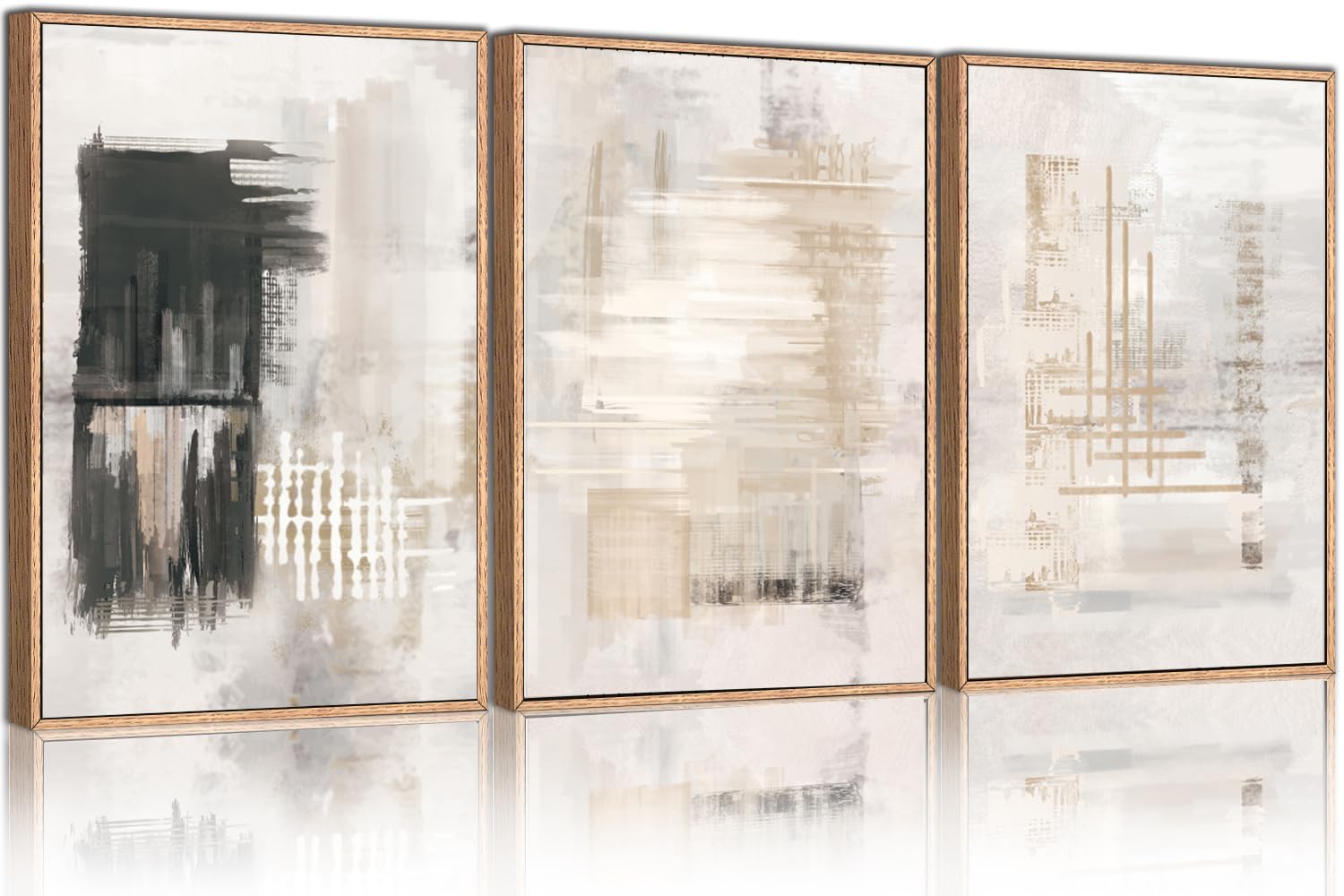 Hpinub Modern Abstract Canvas Wall Art, Set Of 3 Framed Art Prints, Black And White Large Wall Painting, 16X24Inch Neutral Minim