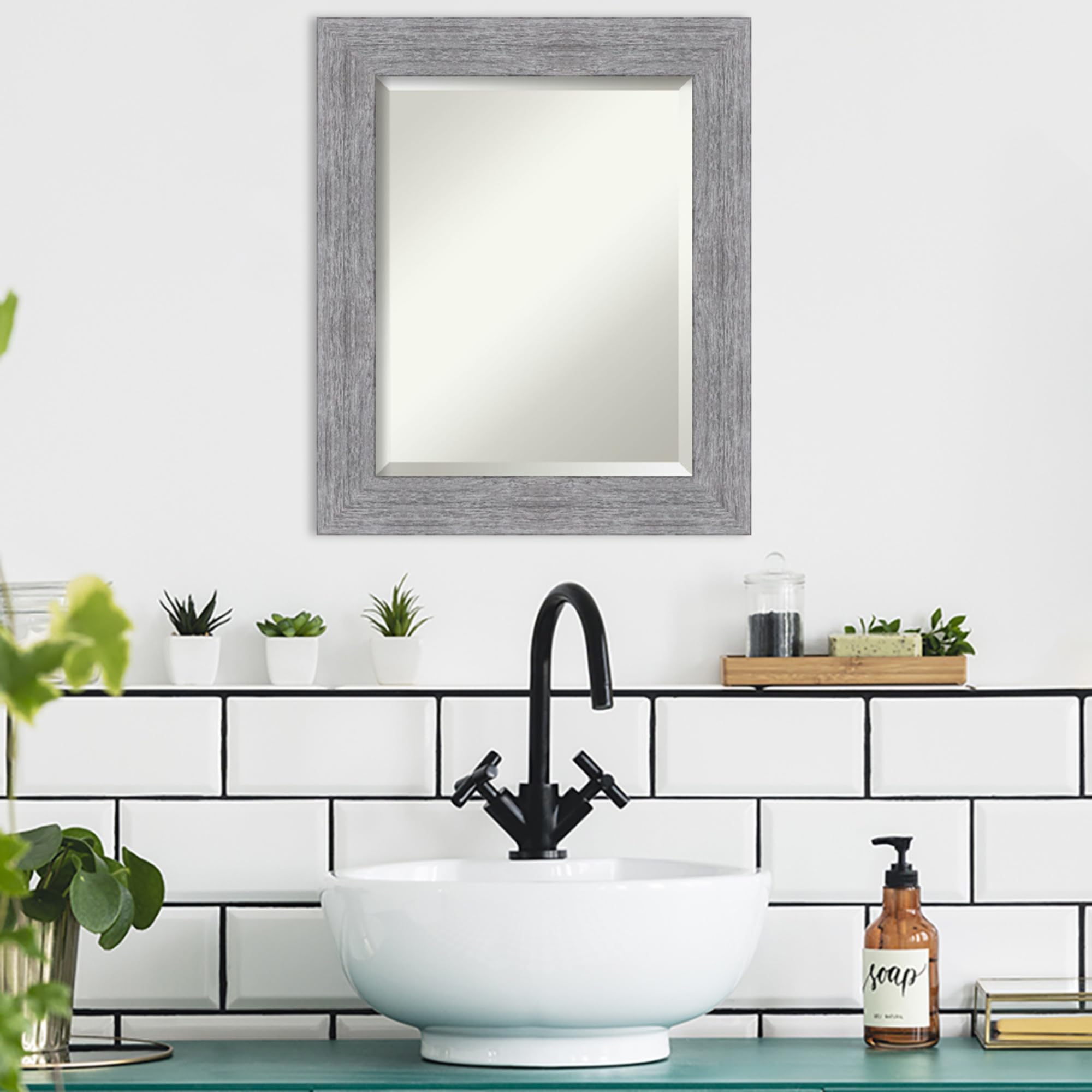 Amanti Art Bathroom Mirror, Bark Rustic Grey Wall Mirror For Use As Bathroom Vanity Mirror Over Sink (25.25 X 21.25 In.) Beveled