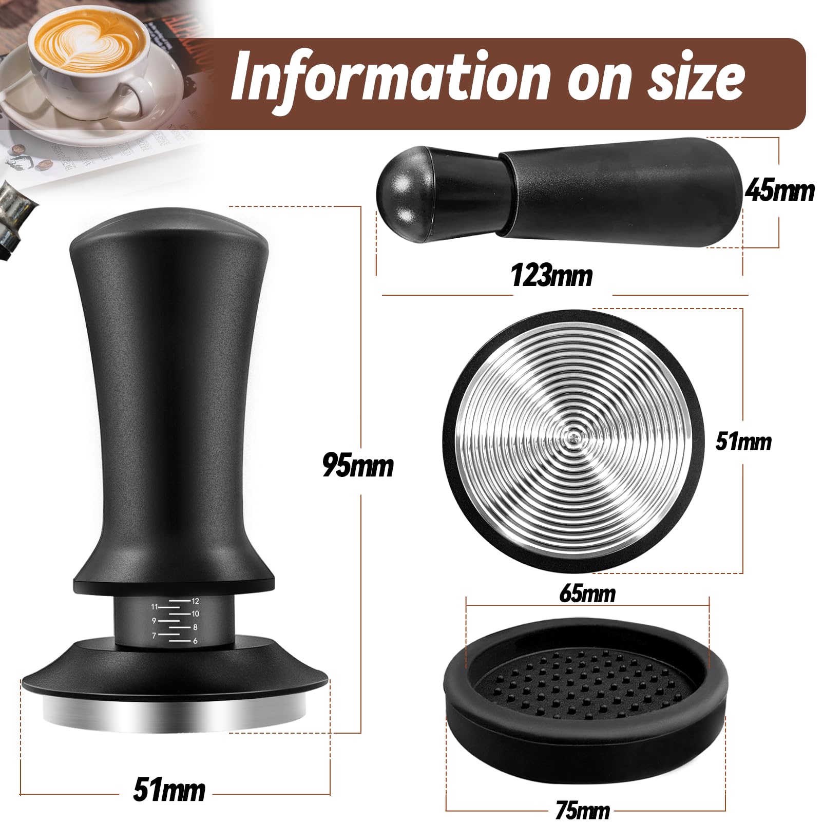 Espresso Hand Tamper 51Mm, Coffee Tamper With Wdt Tool Calibrated Spring Loaded, Hand Tampers With Silicone Mat, 100% Flat Stain