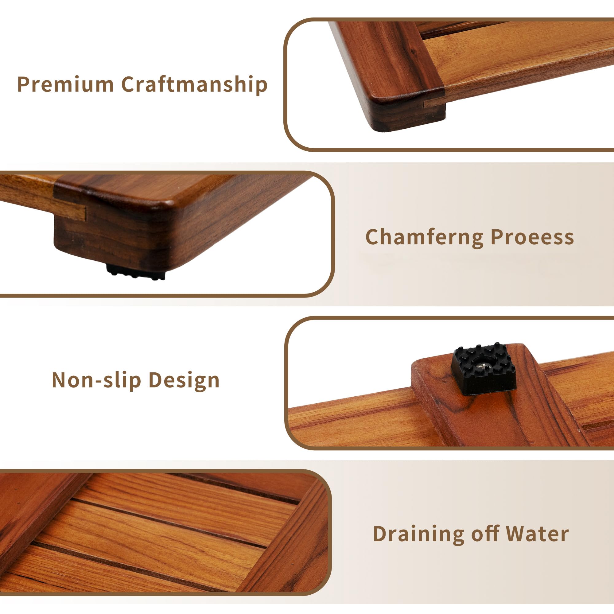 Utoplike Teak Bath Mat, Shower Mat Wood For Bathroom, (40''X18'') Wooden Floor Mat Square Extra Large For Spa Home Or Outdoor