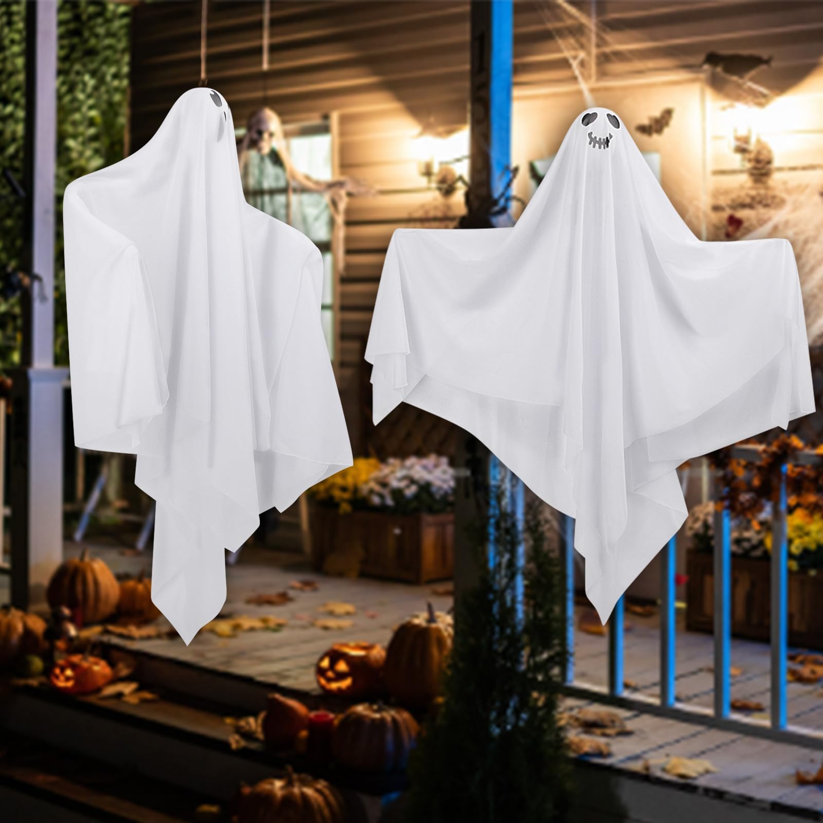 4 Pack Halloween Hanging Ghosts Decor, Hanging Halloween Decorations Outdoor, Halloweens Flying Ghost for Front Yard Porch Patio