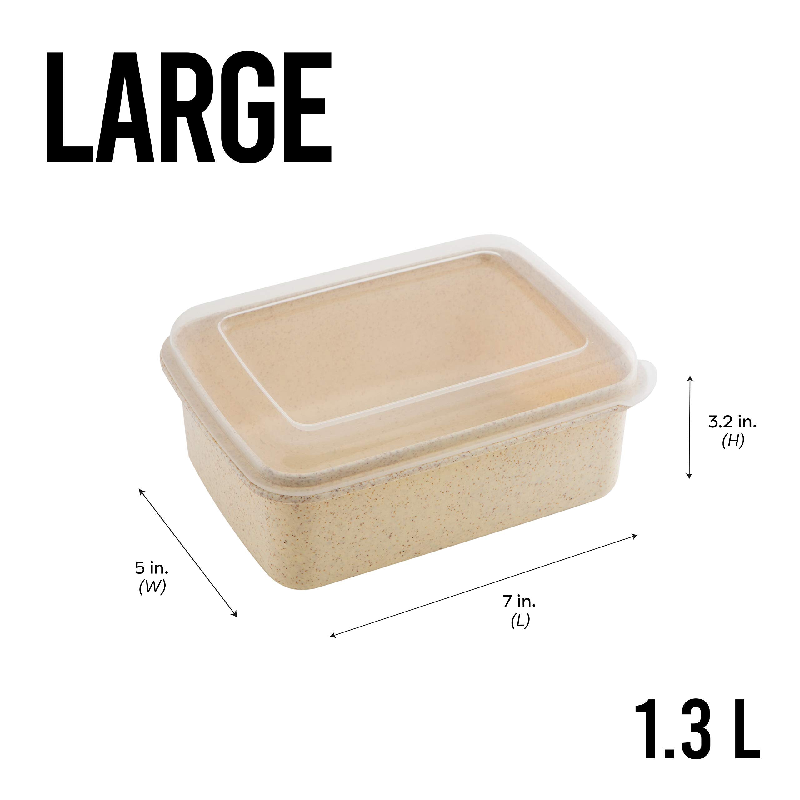 Simplify 6 Piece Set Eco Wheat Plastic Food Storage Containers | Clear Lid | Meal Prep | Leftovers | Kitchen | Lunch | Natural |